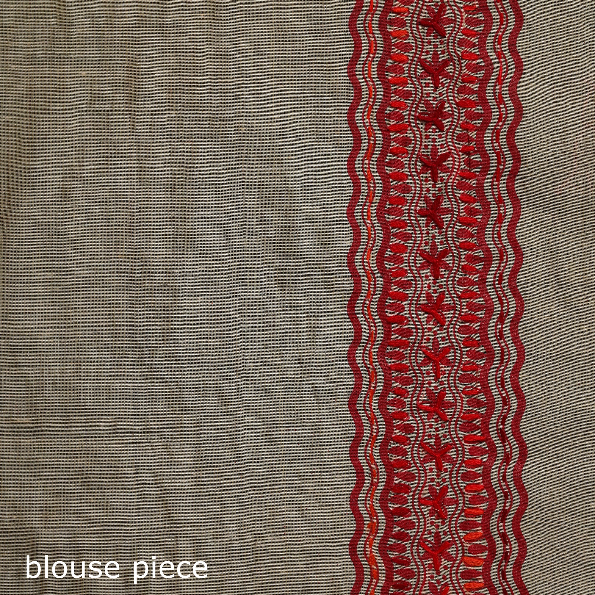 Beige - Bengal Kantha Hand Embroidery Silk Cotton Chapa Work Saree 09 - Image 5
