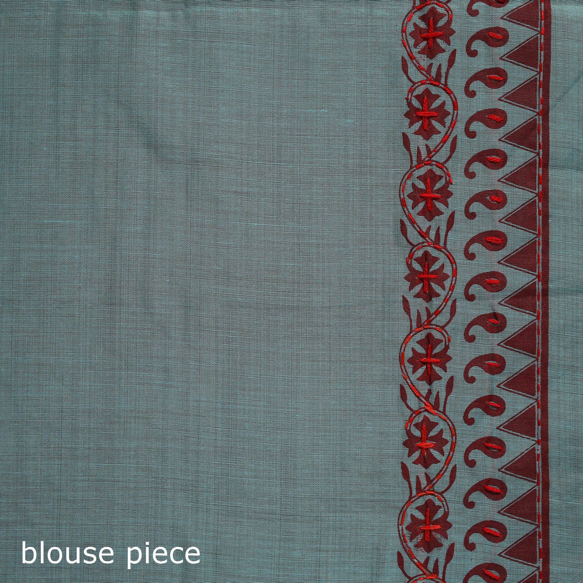 Blue - Bengal Kantha Hand Embroidery Silk Cotton Chapa Work Saree 101 - Image 5