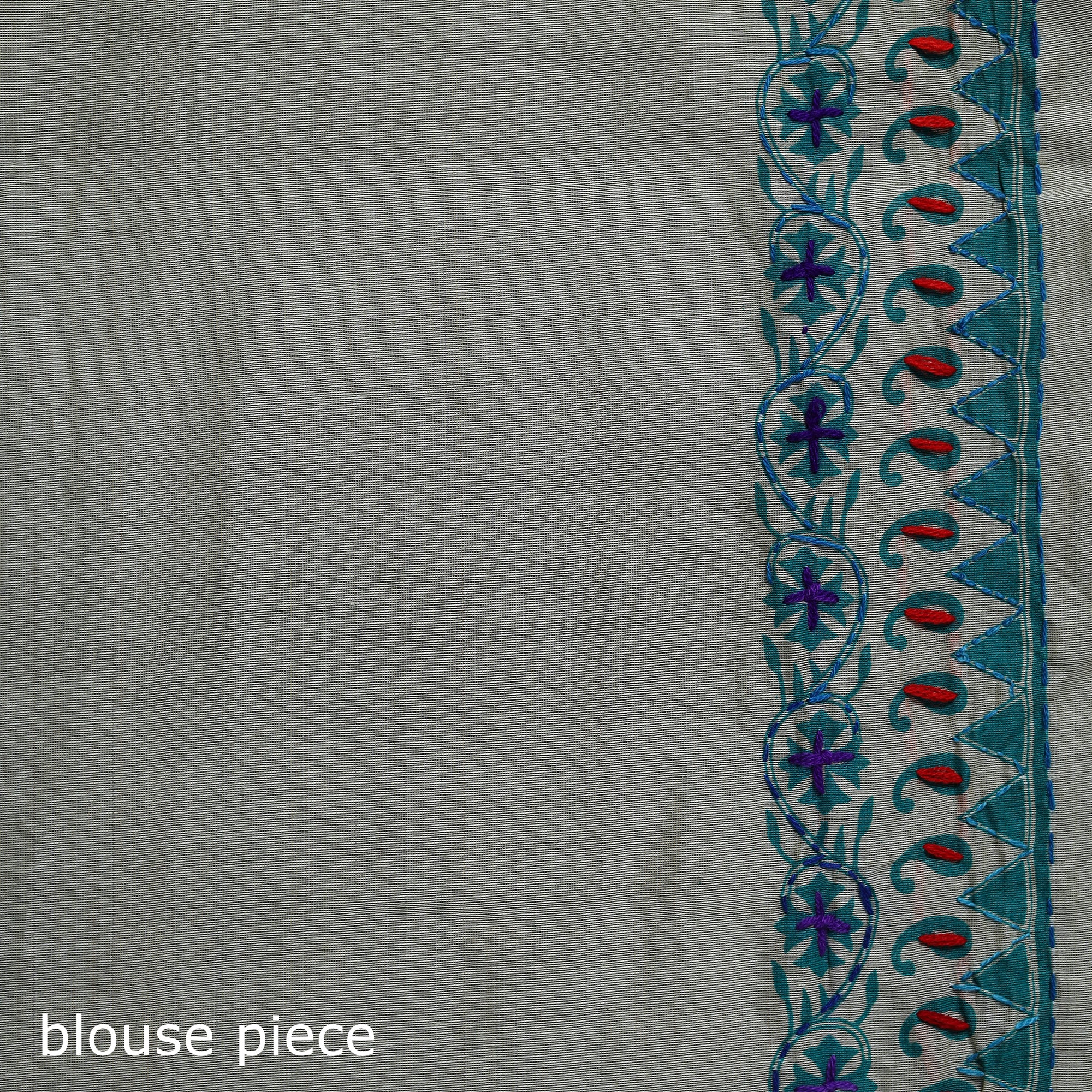 White - Bengal Kantha Hand Embroidery Silk Cotton Chapa Work Saree 102 - Image 5