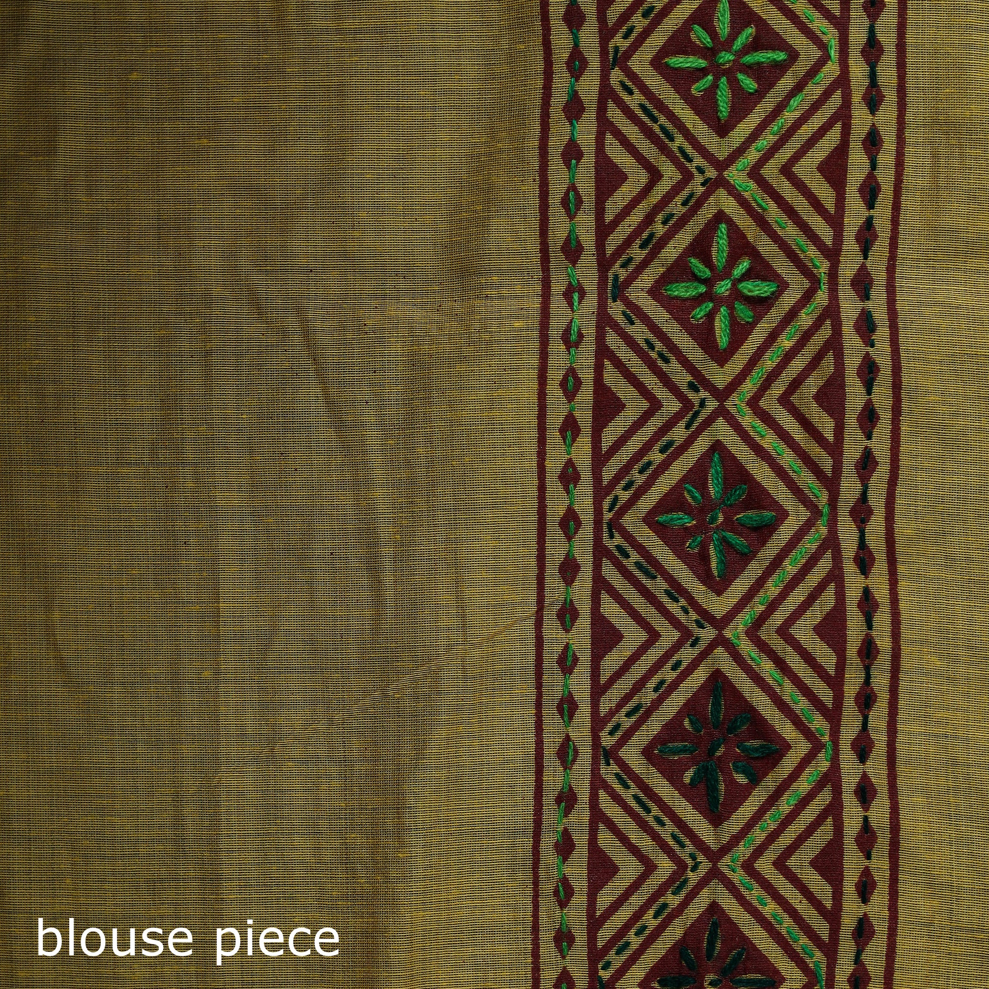 Yellow - Bengal Kantha Hand Embroidery Silk Cotton Chapa Work Saree 105 - Image 5