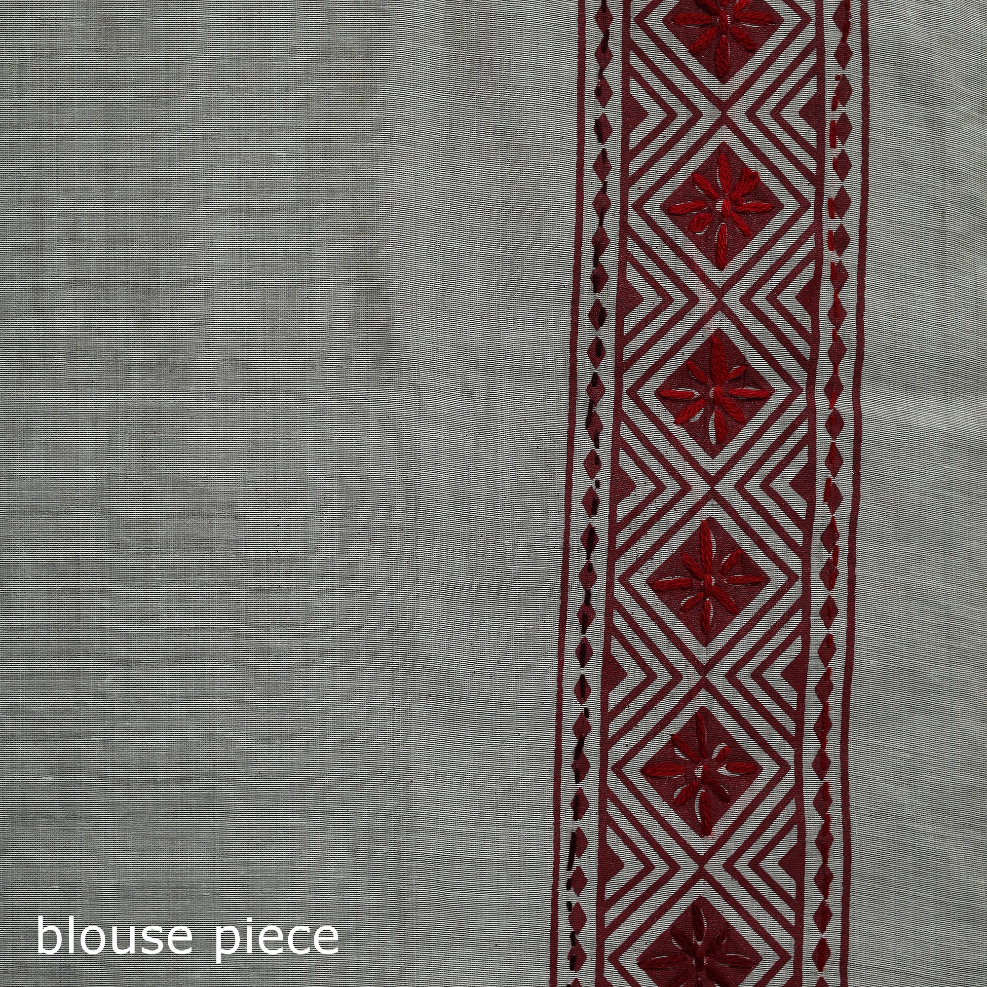 white - Bengal Kantha Hand Embroidery Silk Cotton Chapa Work Saree 106 - Image 5