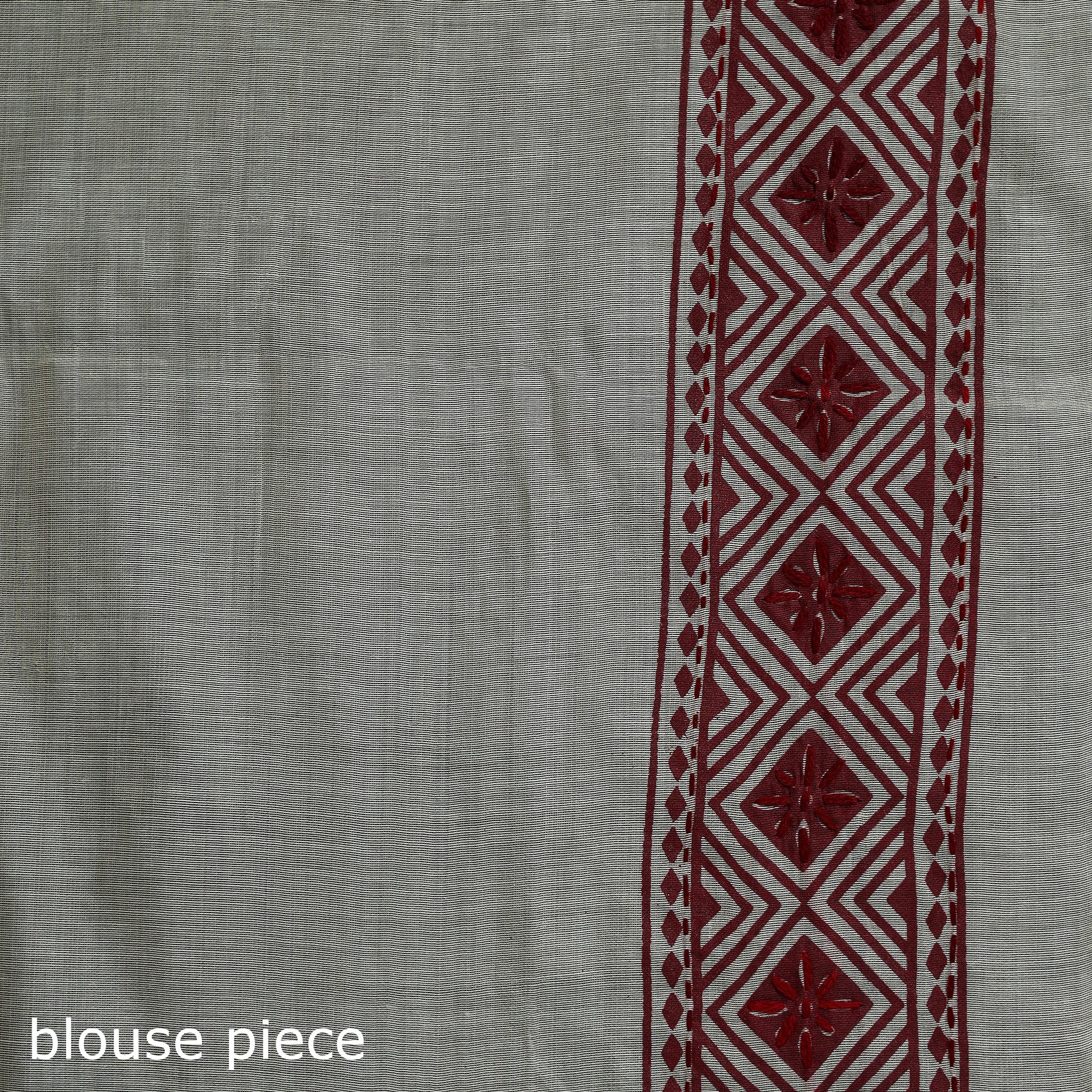 White - Bengal Kantha Hand Embroidery Silk Cotton Chapa Work Saree 111 - Image 5