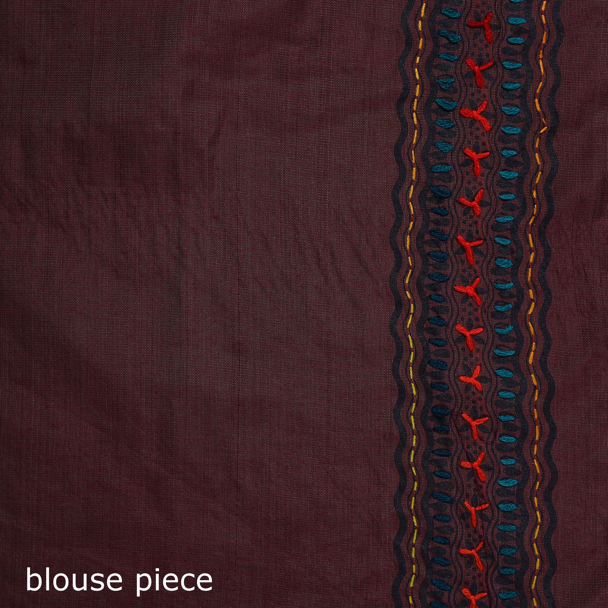 Maroon - Bengal Kantha Hand Embroidery Silk Cotton Chapa Work Saree 13 - Image 5