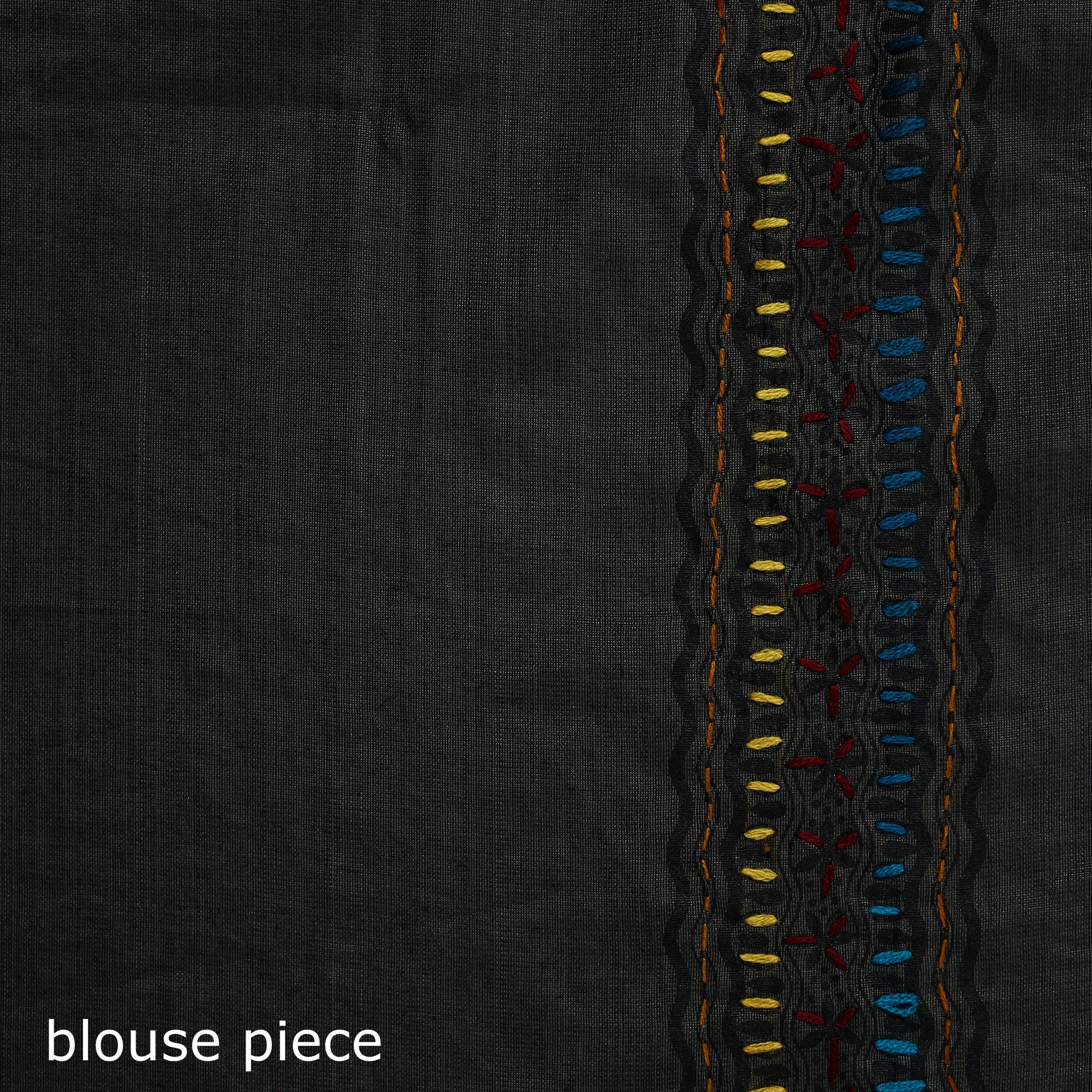 Black - Bengal Kantha Hand Embroidery Silk Cotton Chapa Work Saree 22 - Image 5
