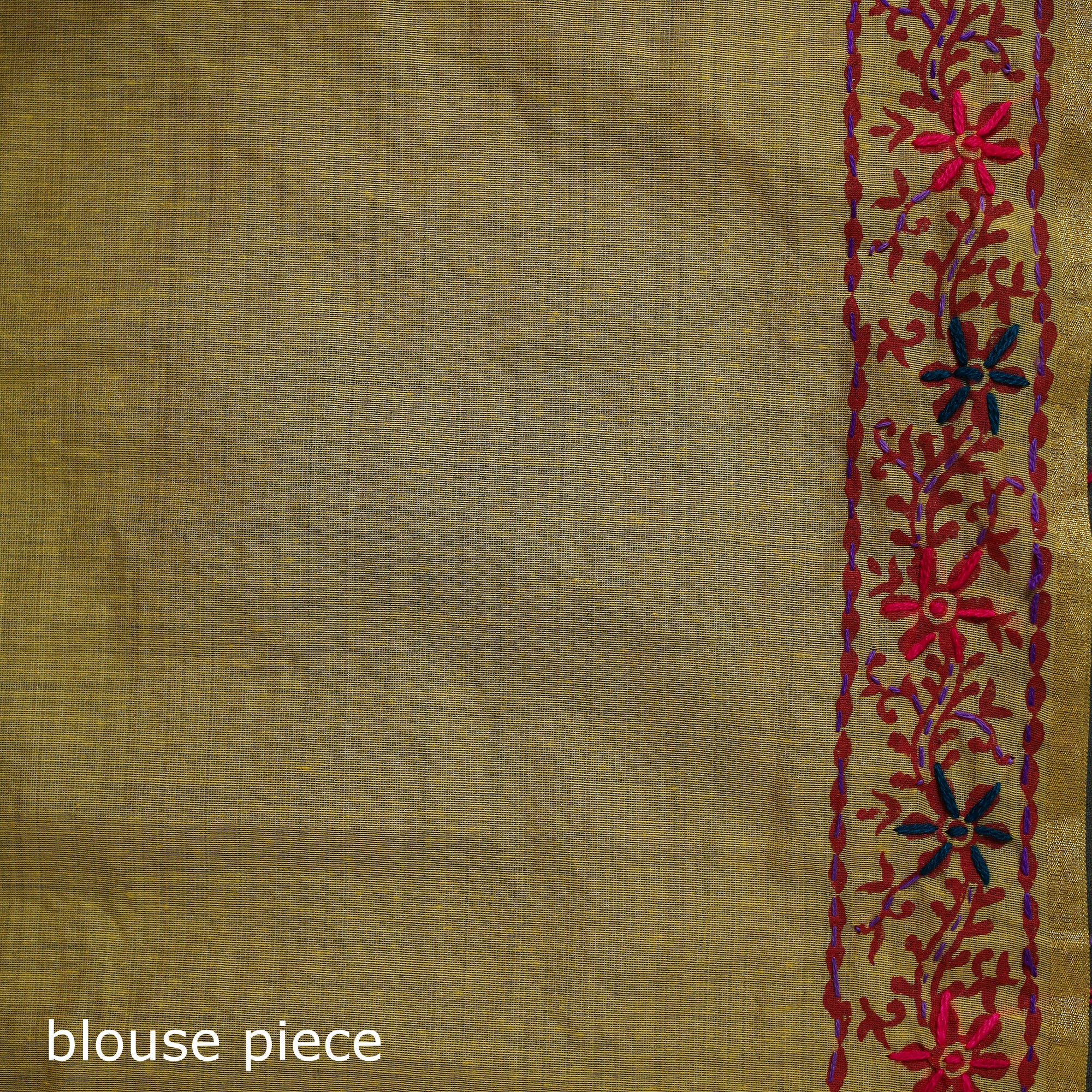 Yellow - Bengal Kantha Hand Embroidery Silk Cotton Chapa Work Saree 24 - Image 5