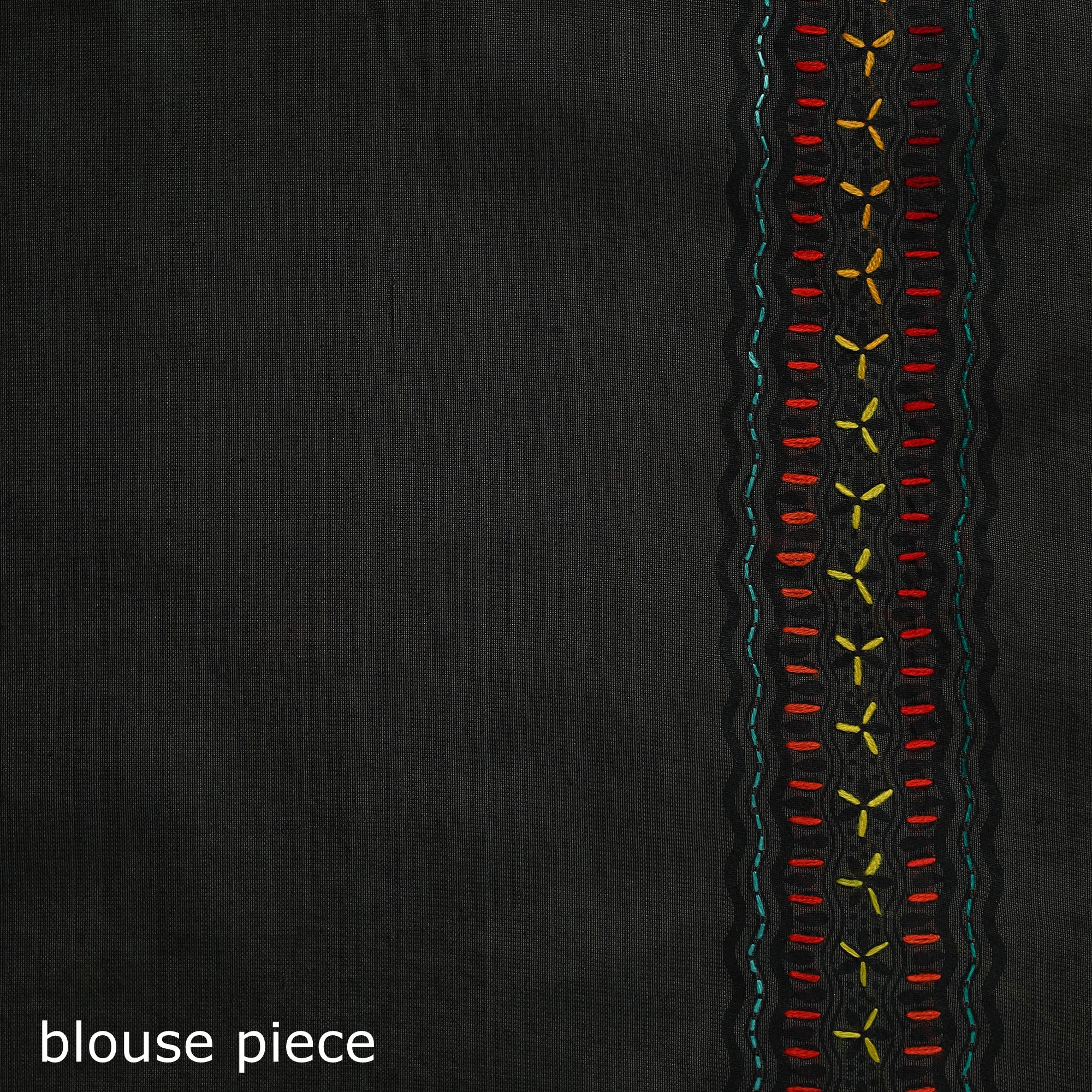 Black - Bengal Kantha Hand Embroidery Silk Cotton Chapa Work Saree 28 - Image 5