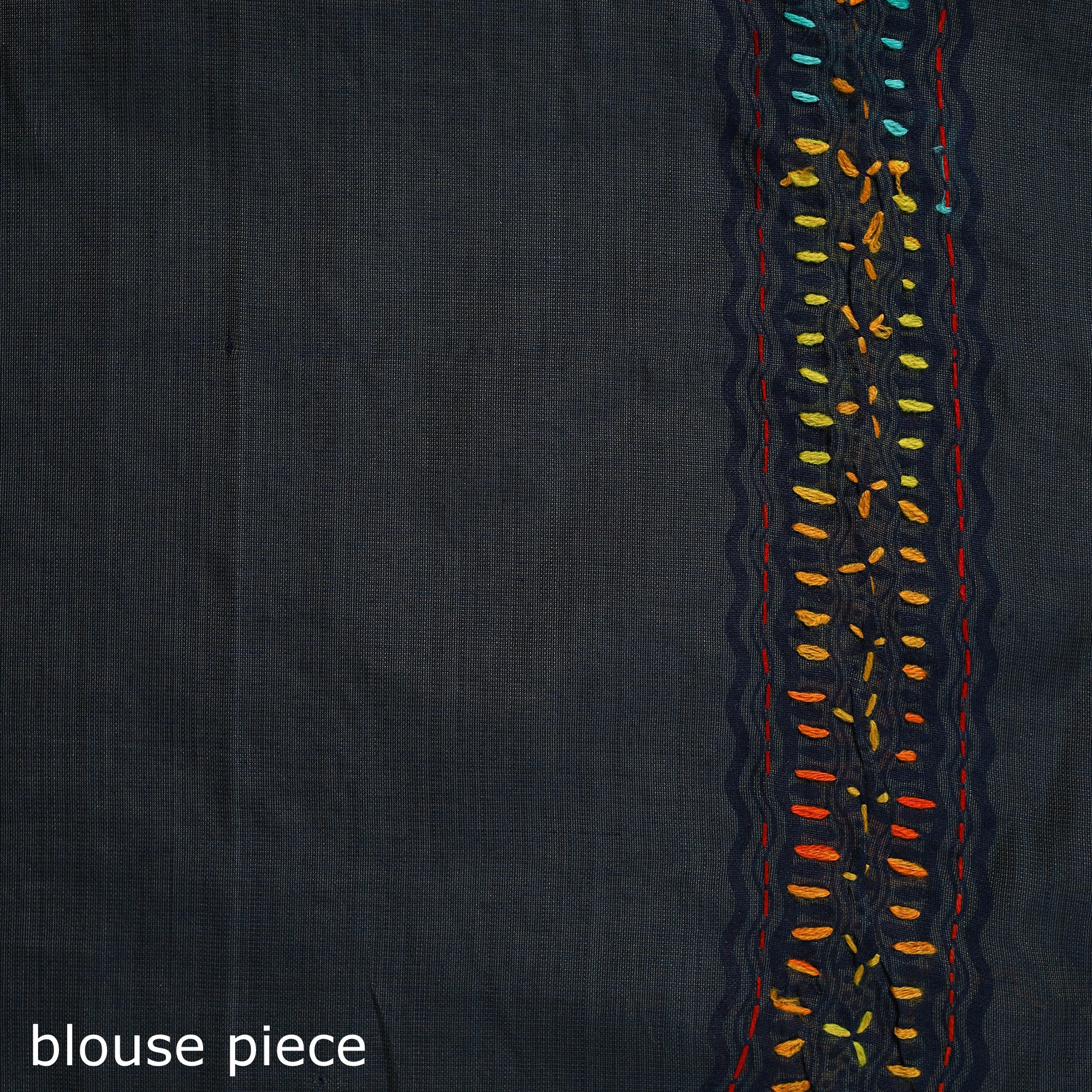 Black - Bengal Kantha Hand Embroidery Silk Cotton Chapa Work Saree 55 - Image 5