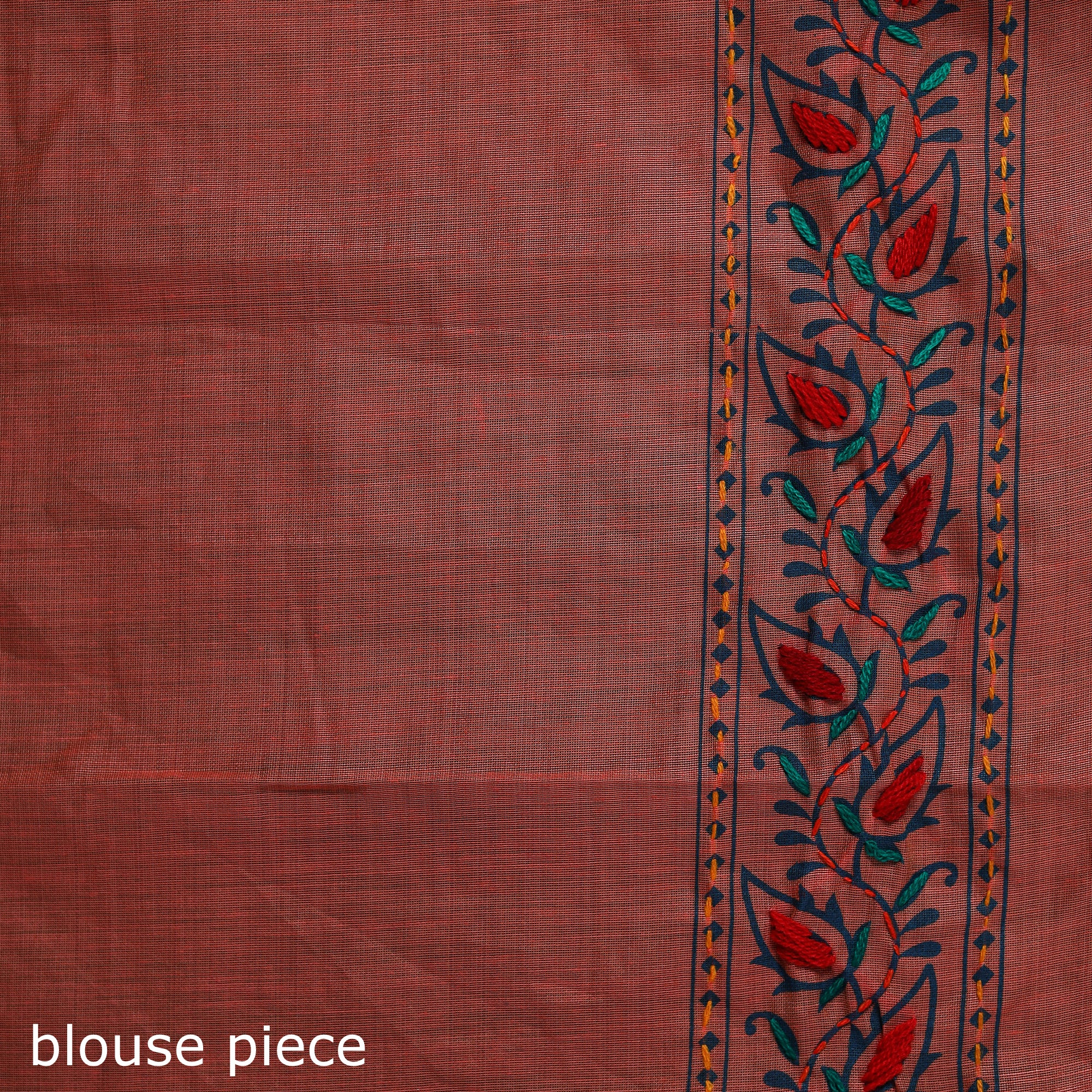 Peach - Bengal Kantha Hand Embroidery Silk Cotton Chapa Work Saree 56 - Image 5