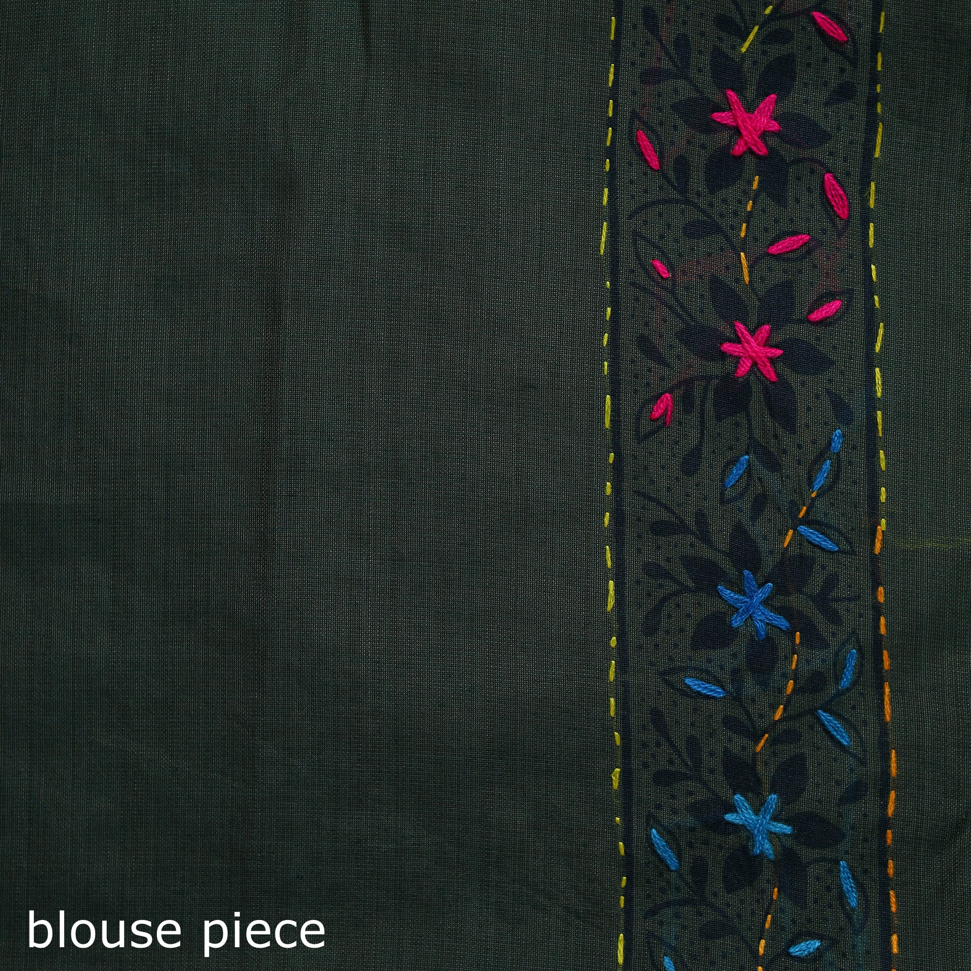 Green - Bengal Kantha Hand Embroidery Silk Cotton Chapa Work Saree 57 - Image 5