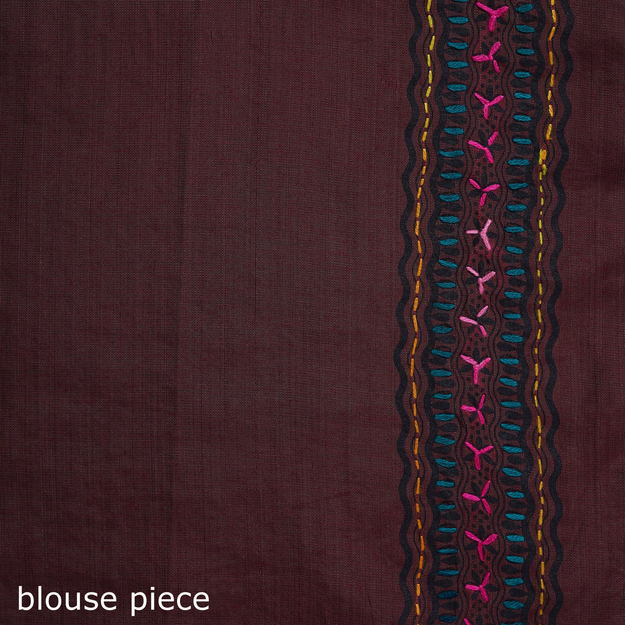 Maroon - Bengal Kantha Hand Embroidery Silk Cotton Chapa Work Saree 58 - Image 5