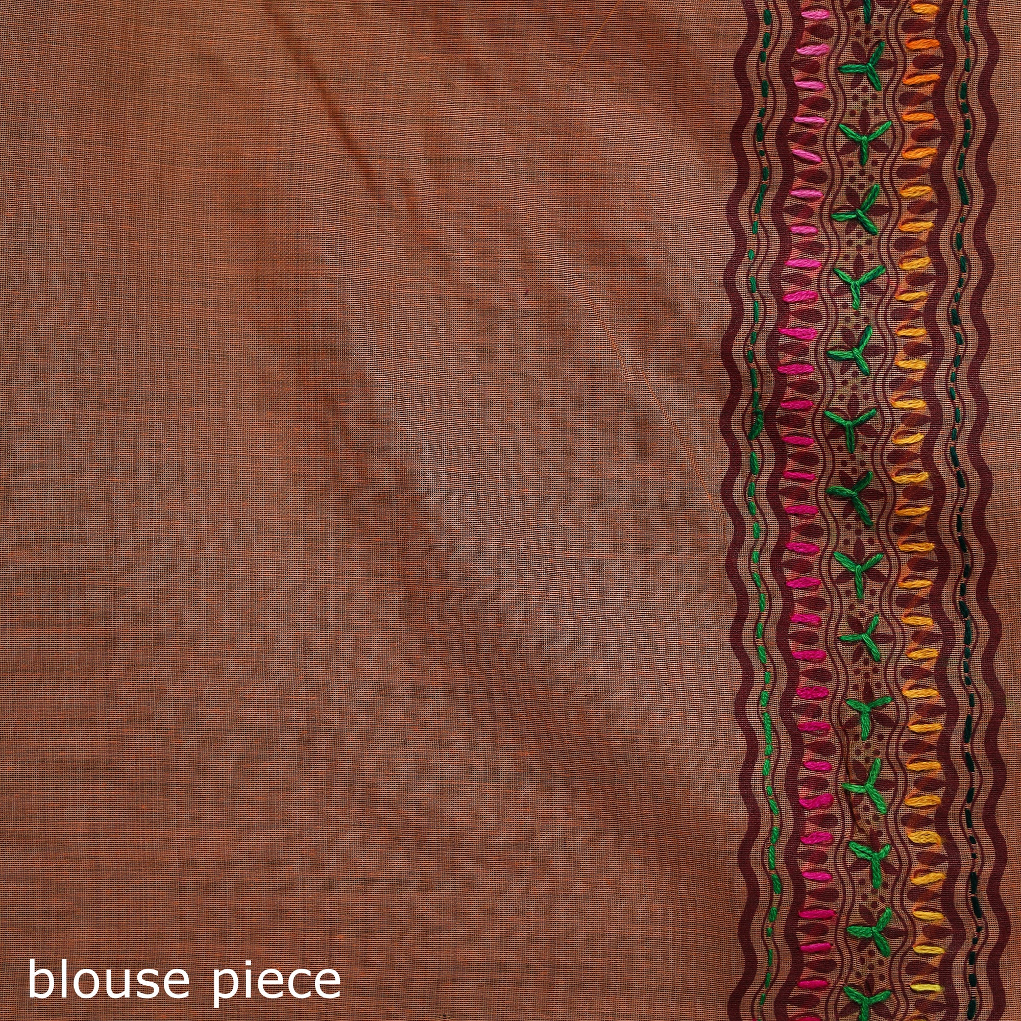Orange - Bengal Kantha Hand Embroidery Silk Cotton Chapa Work Saree 62 - Image 5