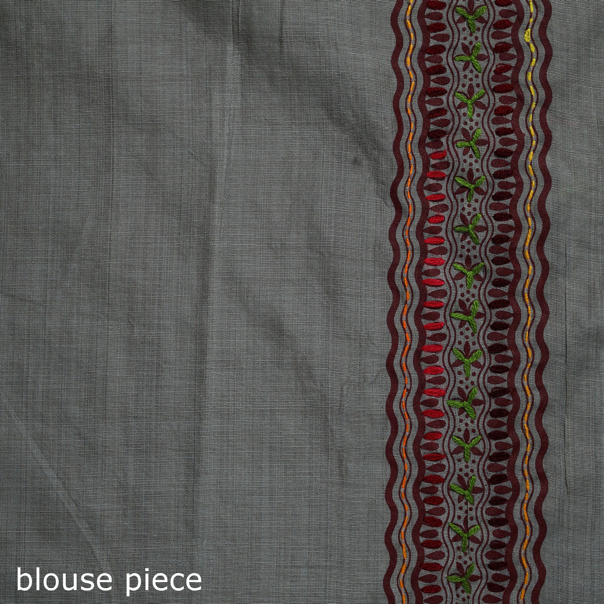 Gray - Bengal Kantha Hand Embroidery Silk Cotton Chapa Work Saree 63 - Image 5