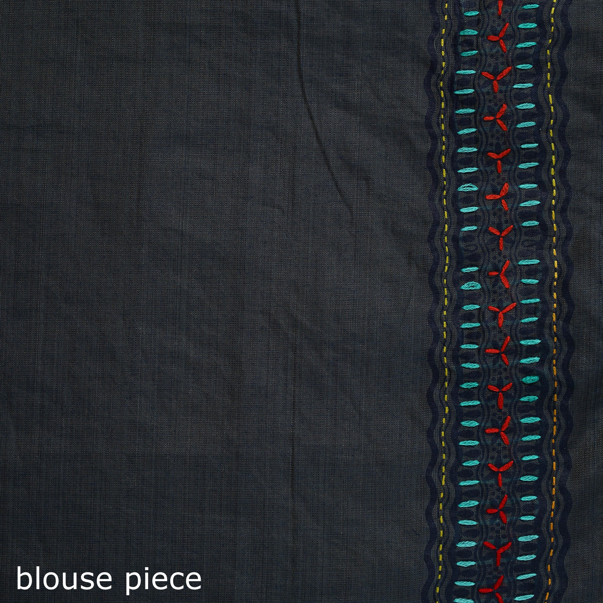 Black - Bengal Kantha Hand Embroidery Silk Cotton Chapa Work Saree 67 - Image 5