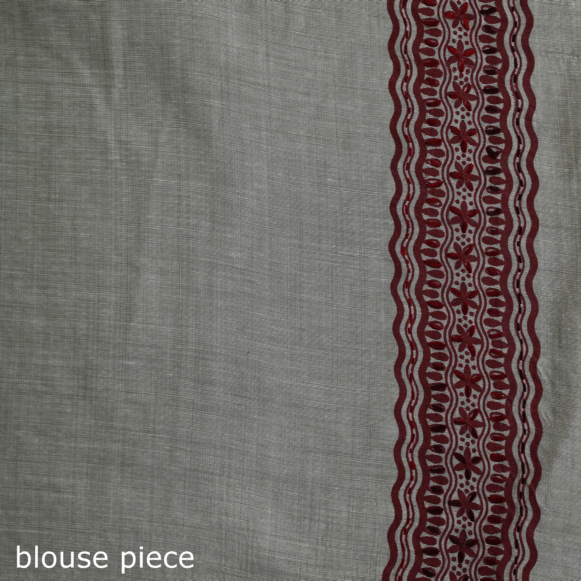White - Bengal Kantha Hand Embroidery Silk Cotton Chapa Work Saree 74 - Image 5