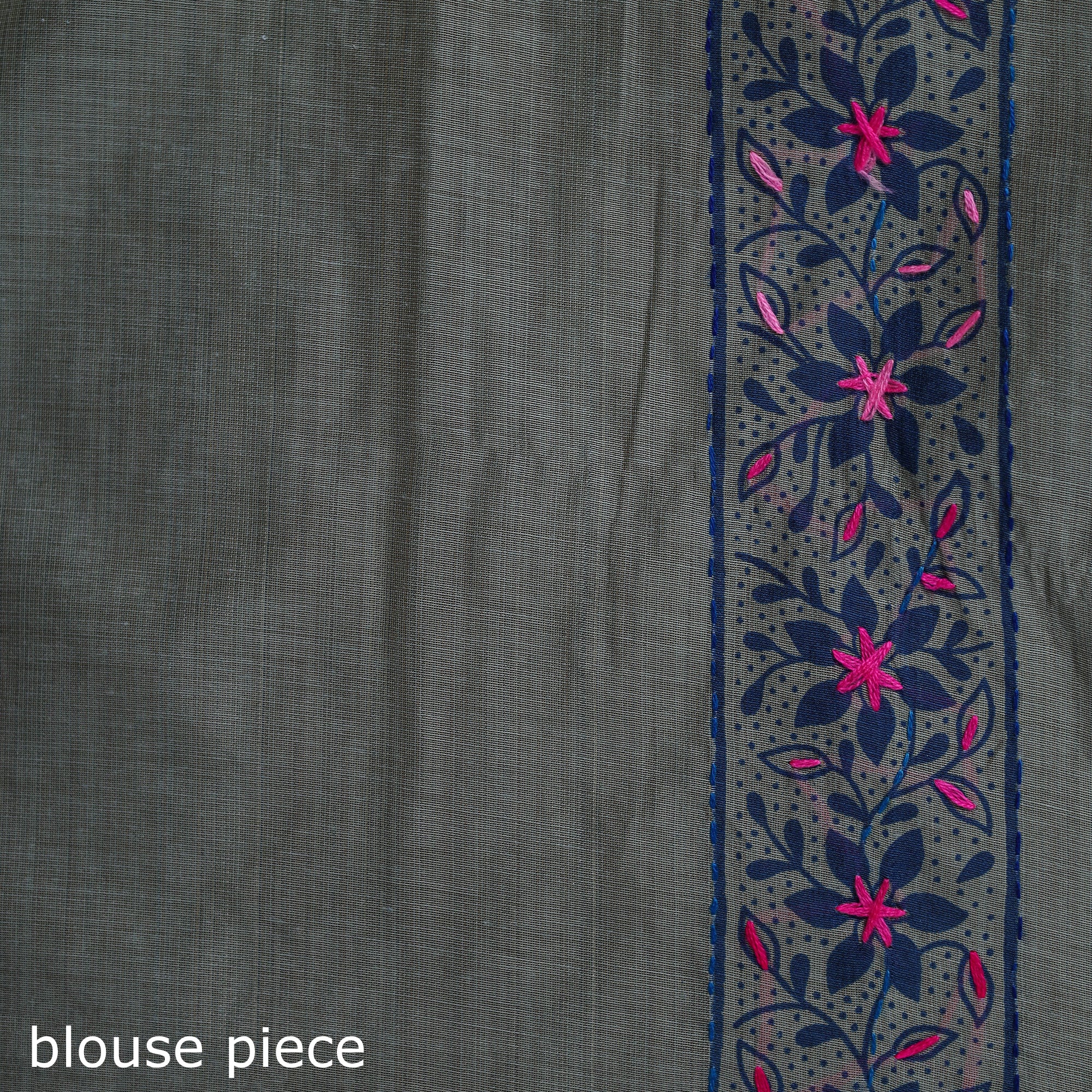 Gray - Bengal Kantha Hand Embroidery Silk Cotton Chapa Work Saree 75 - Image 5