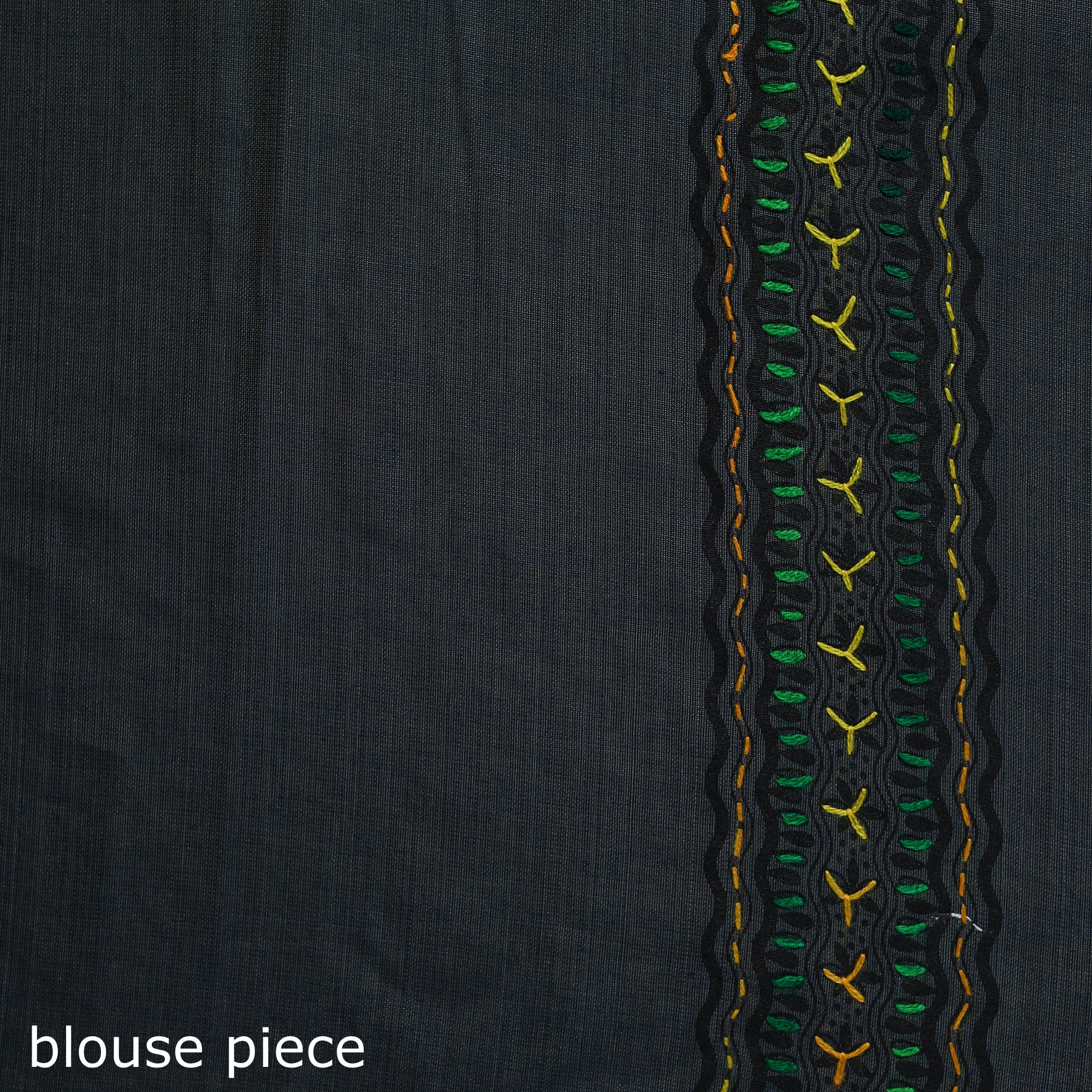 Black - Bengal Kantha Hand Embroidery Silk Cotton Chapa Work Saree 78 - Image 5