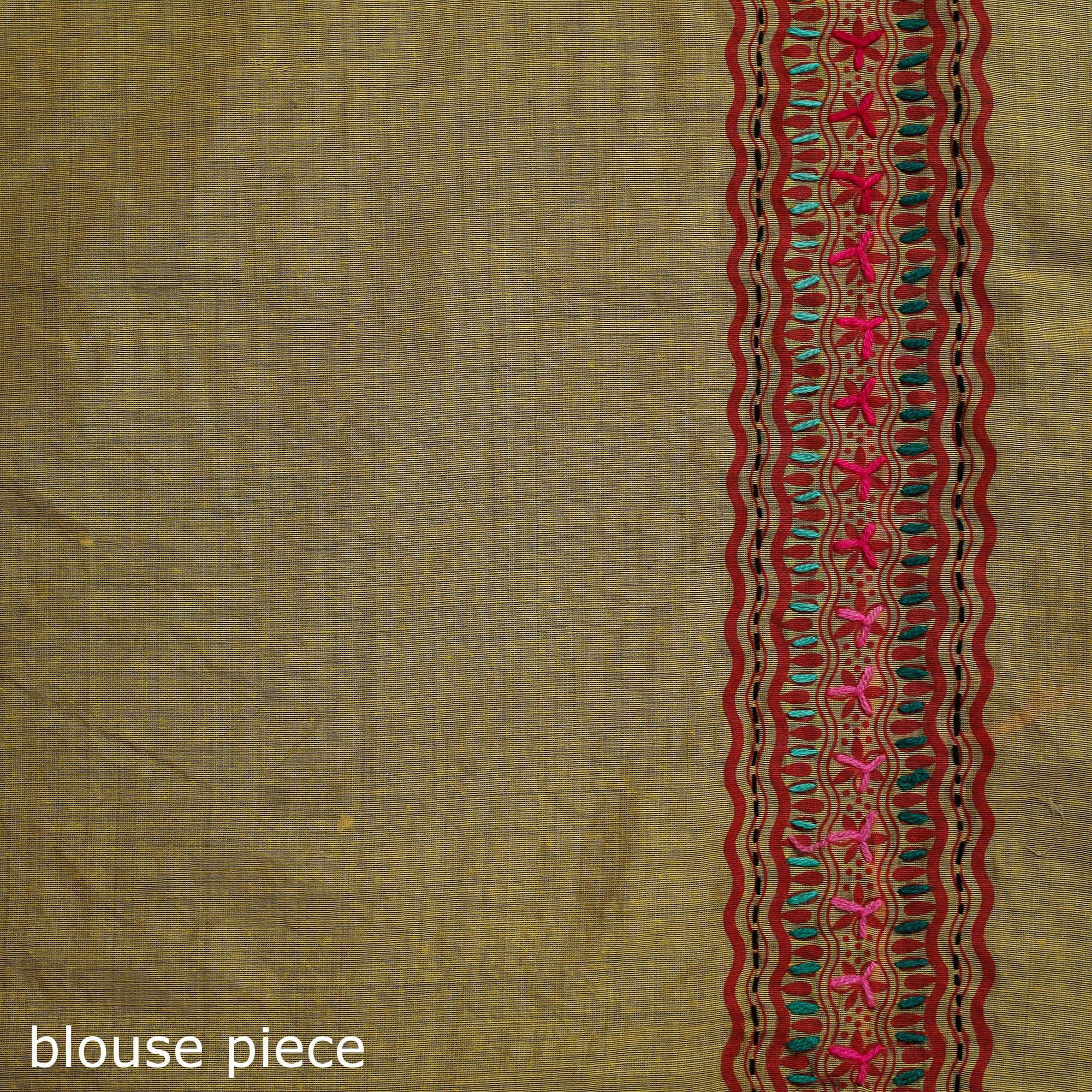Yellow - Bengal Kantha Hand Embroidery Silk Cotton Chapa Work Saree 81 - Image 5