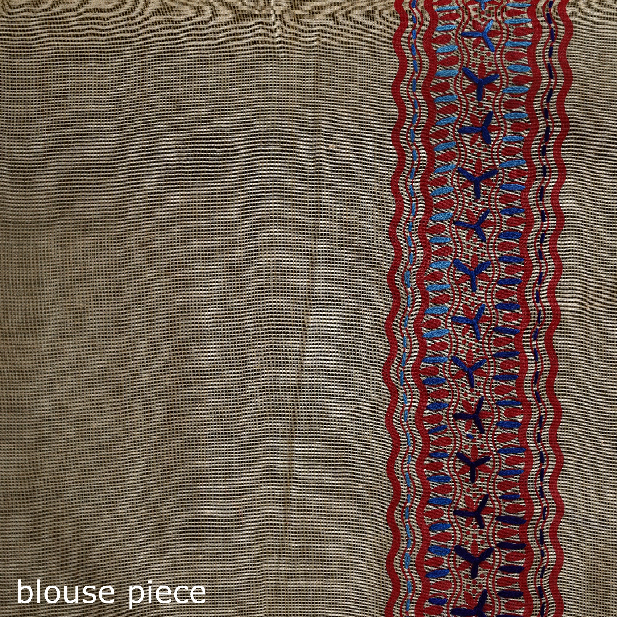 Beige - Bengal Kantha Hand Embroidery Silk Cotton Chapa Work Saree 87 - Image 5