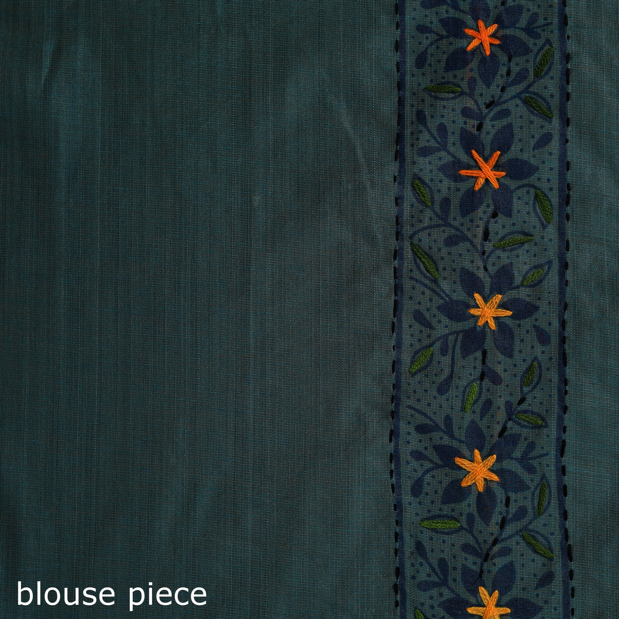 Blue - Bengal Kantha Hand Embroidery Silk Cotton Chapa Work Saree 88 - Image 5