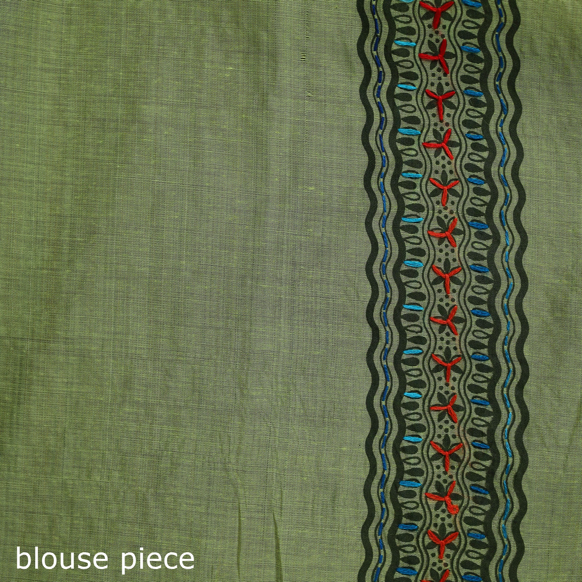 Green - Bengal Kantha Hand Embroidery Silk Cotton Chapa Work Saree 89 - Image 5