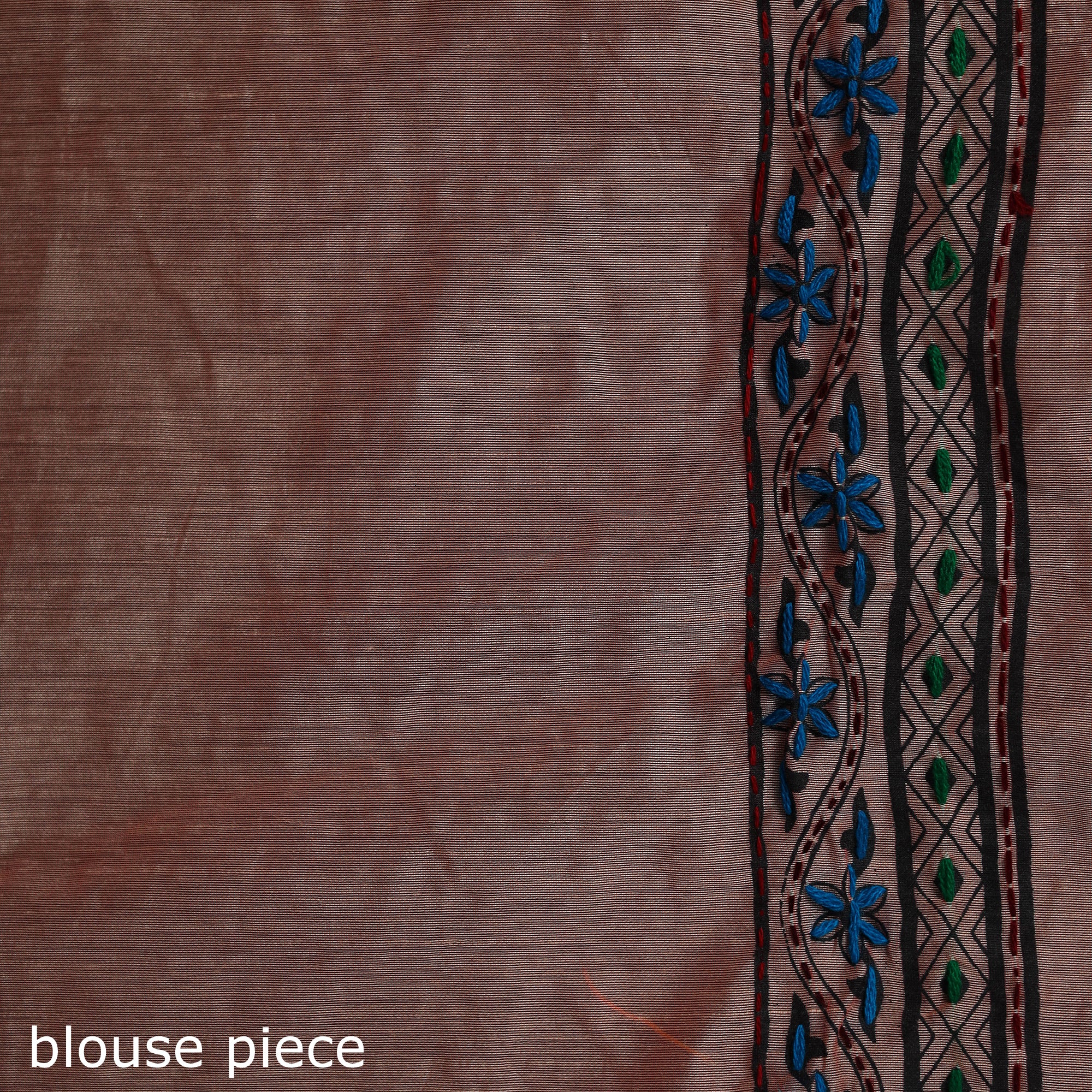 Peach - Bengal Kantha Hand Embroidery Silk Cotton Chapa Work Saree 94 - Image 5