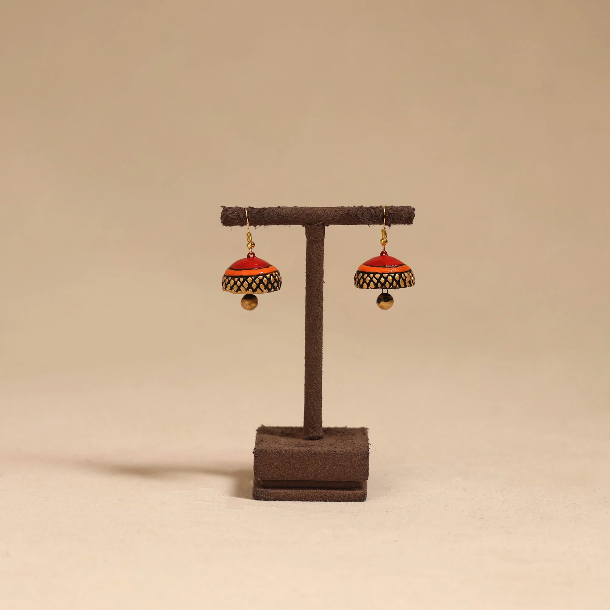 Red - Bishnupur Handpainted Terracotta Jhumki Earrings 162