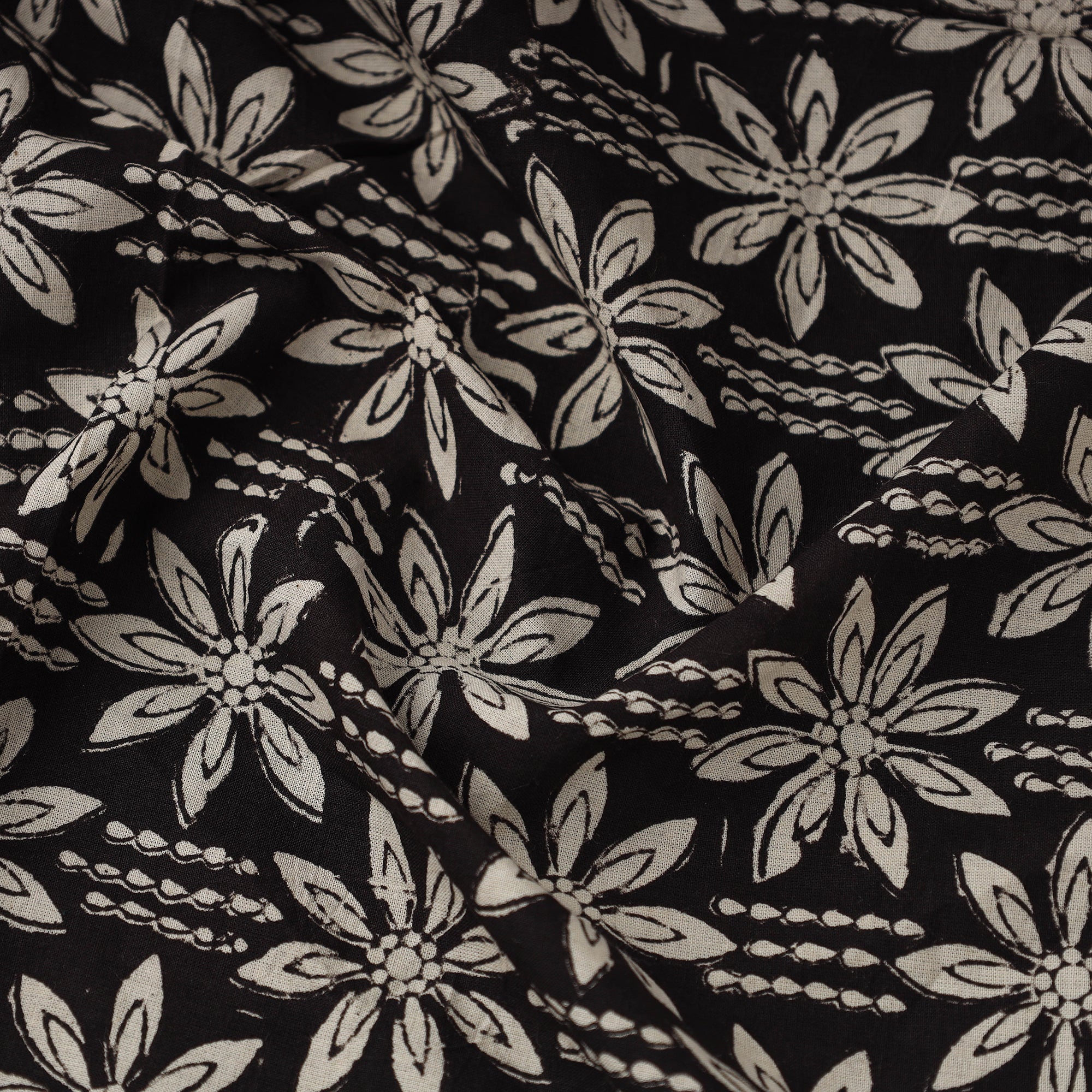 Black - Block Print Cotton Jahota Fabric 03 - Image 3
