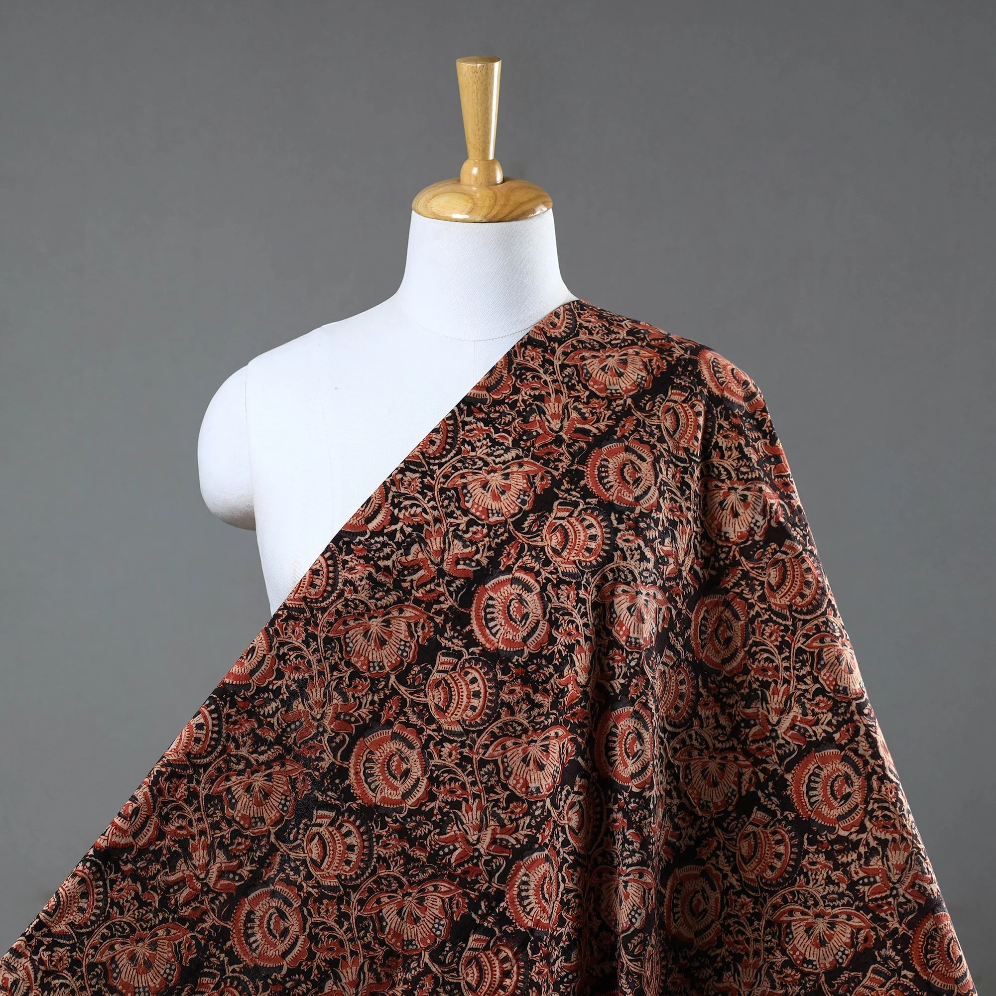 Red - Block Print Cotton Pedana Kalamkari Fabric 07