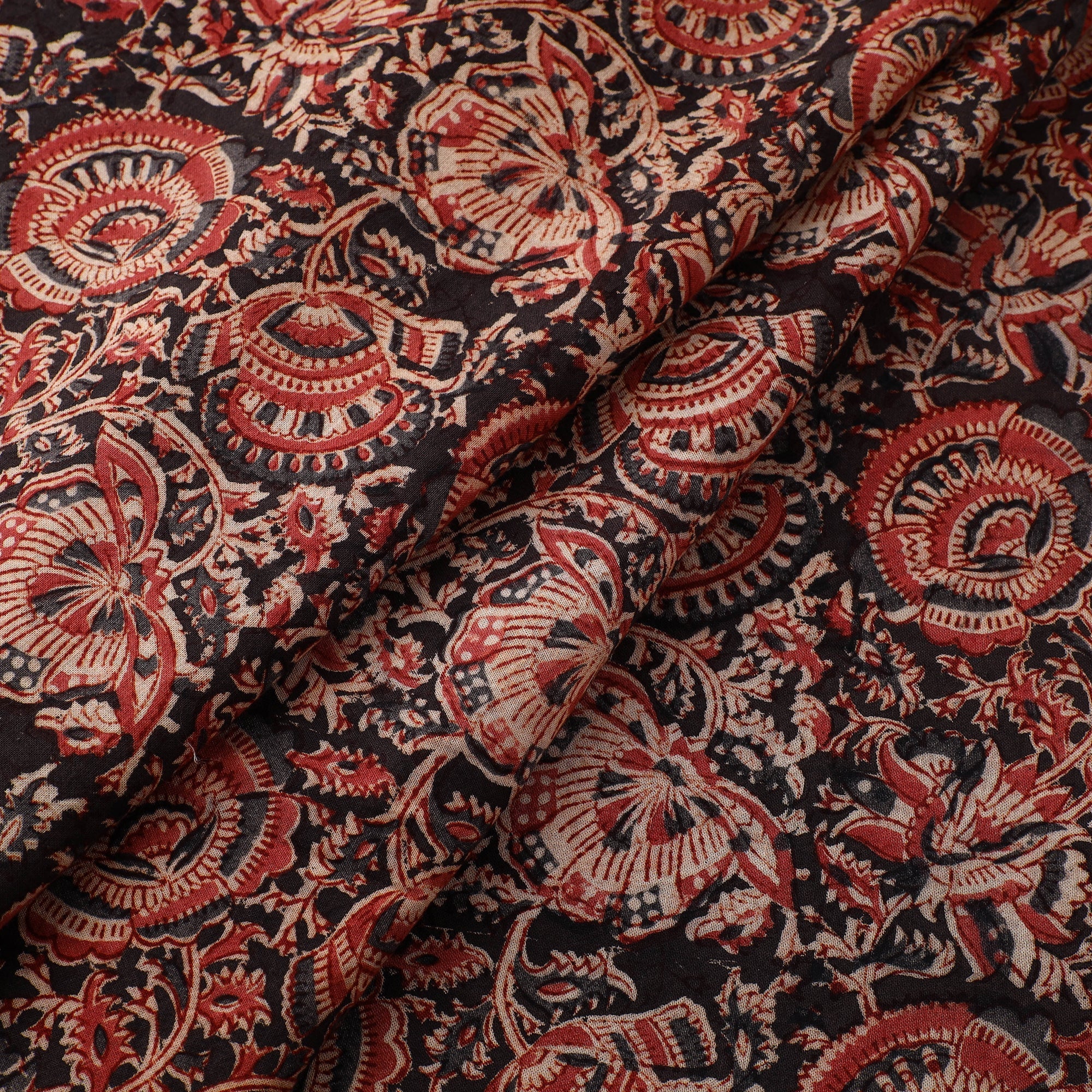 Red - Block Print Cotton Pedana Kalamkari Fabric 07 - Image 2
