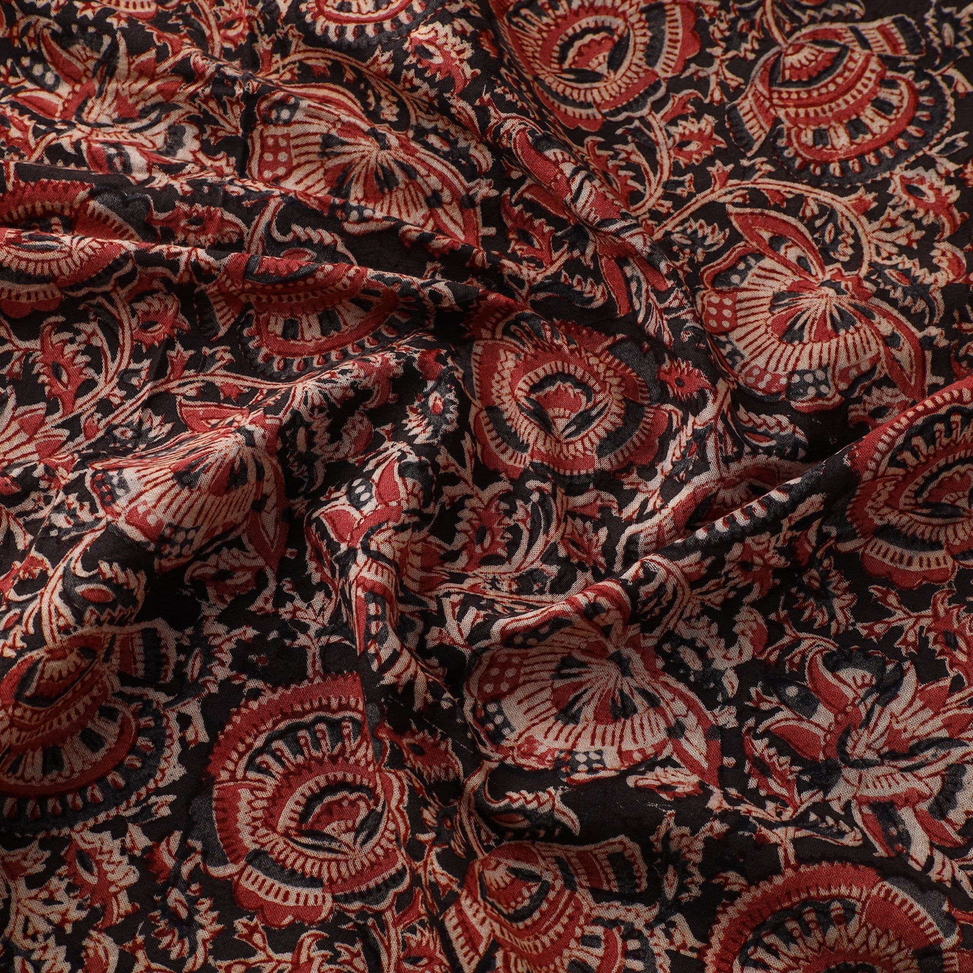 Red - Block Print Cotton Pedana Kalamkari Fabric 07 - Image 3