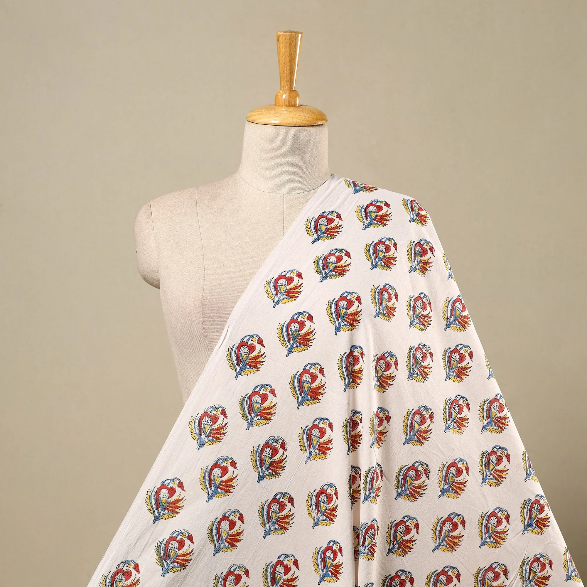 White - Block Print Cotton Sanganeri Fabric 02