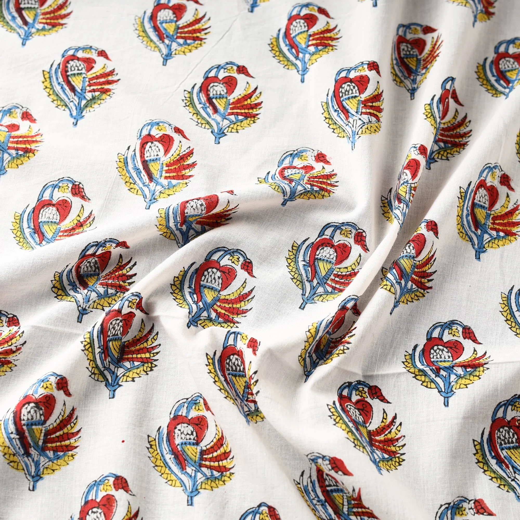 White - Block Print Cotton Sanganeri Fabric 02 - Image 3