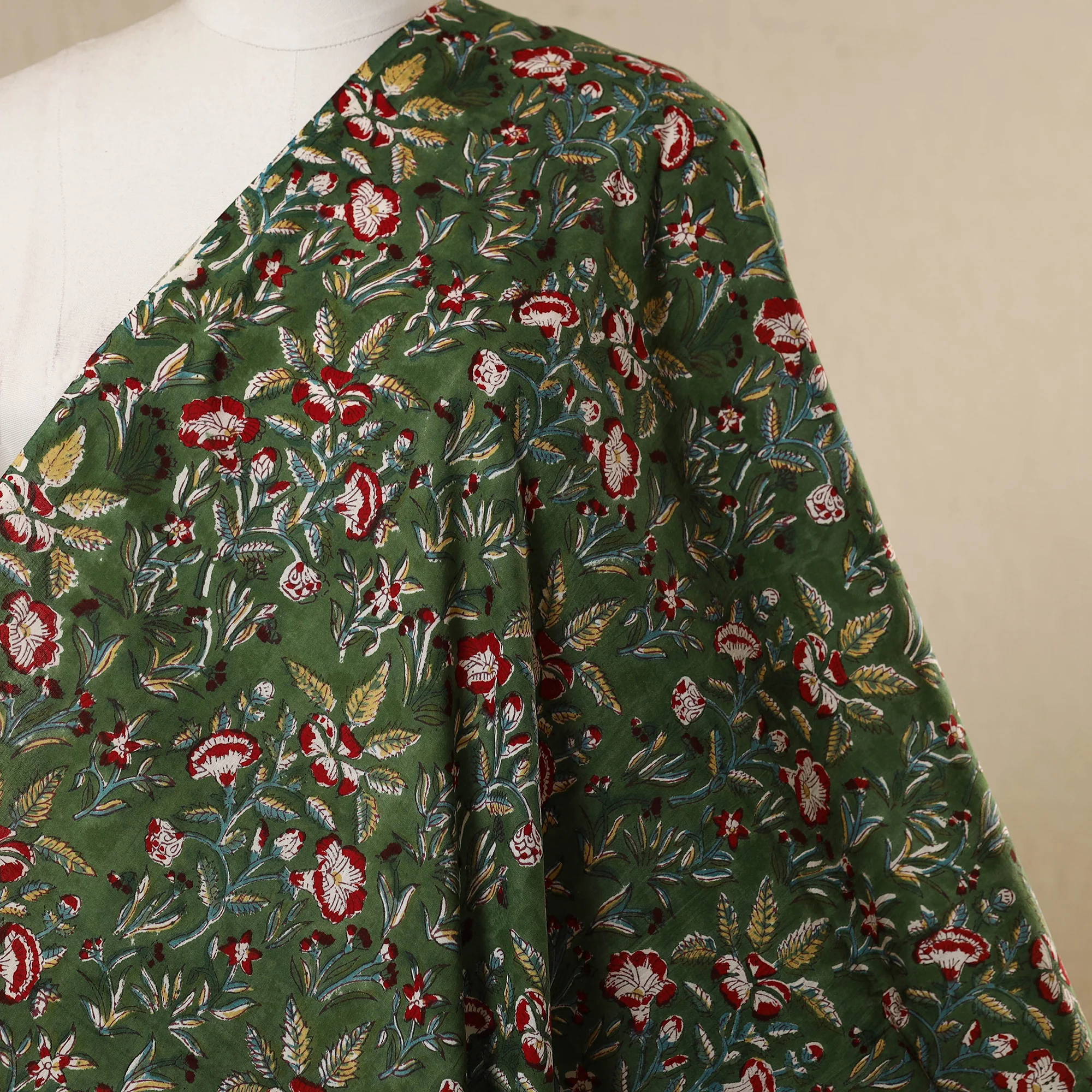 Green - Block Print Cotton Sanganeri Fabric 05 - Image 2