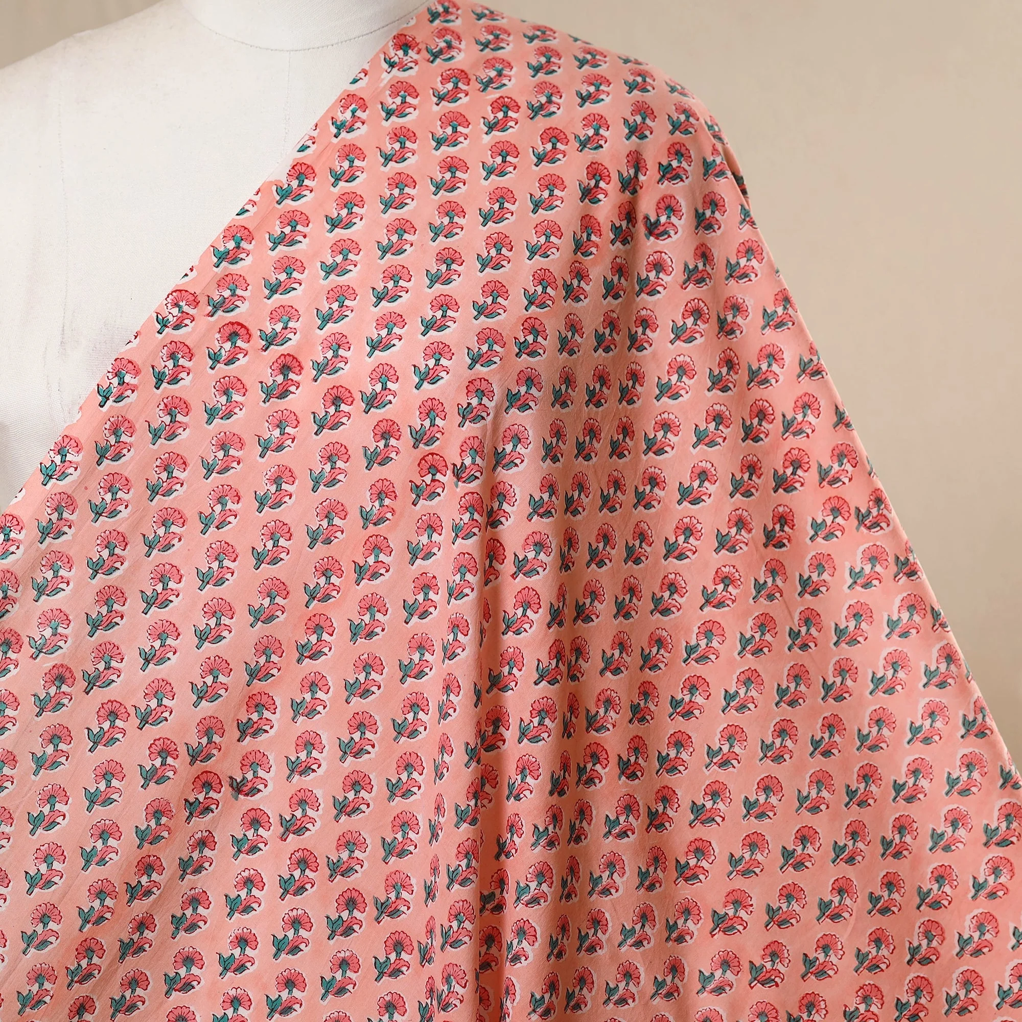 Pink - Block Print Cotton Sanganeri Fabric 05 - Image 2