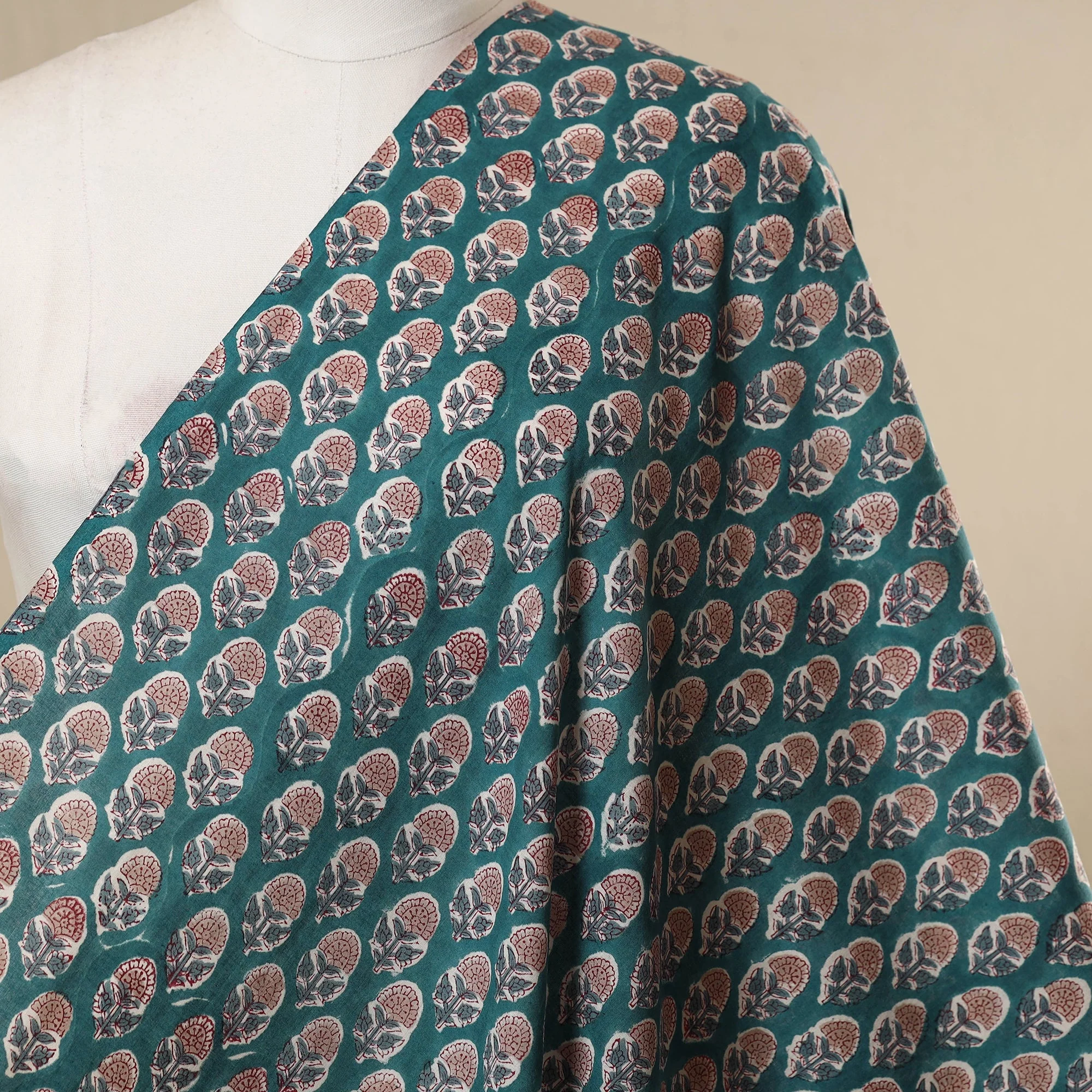 Green - Block Print Cotton Sanganeri Fabric 05 - Image 2