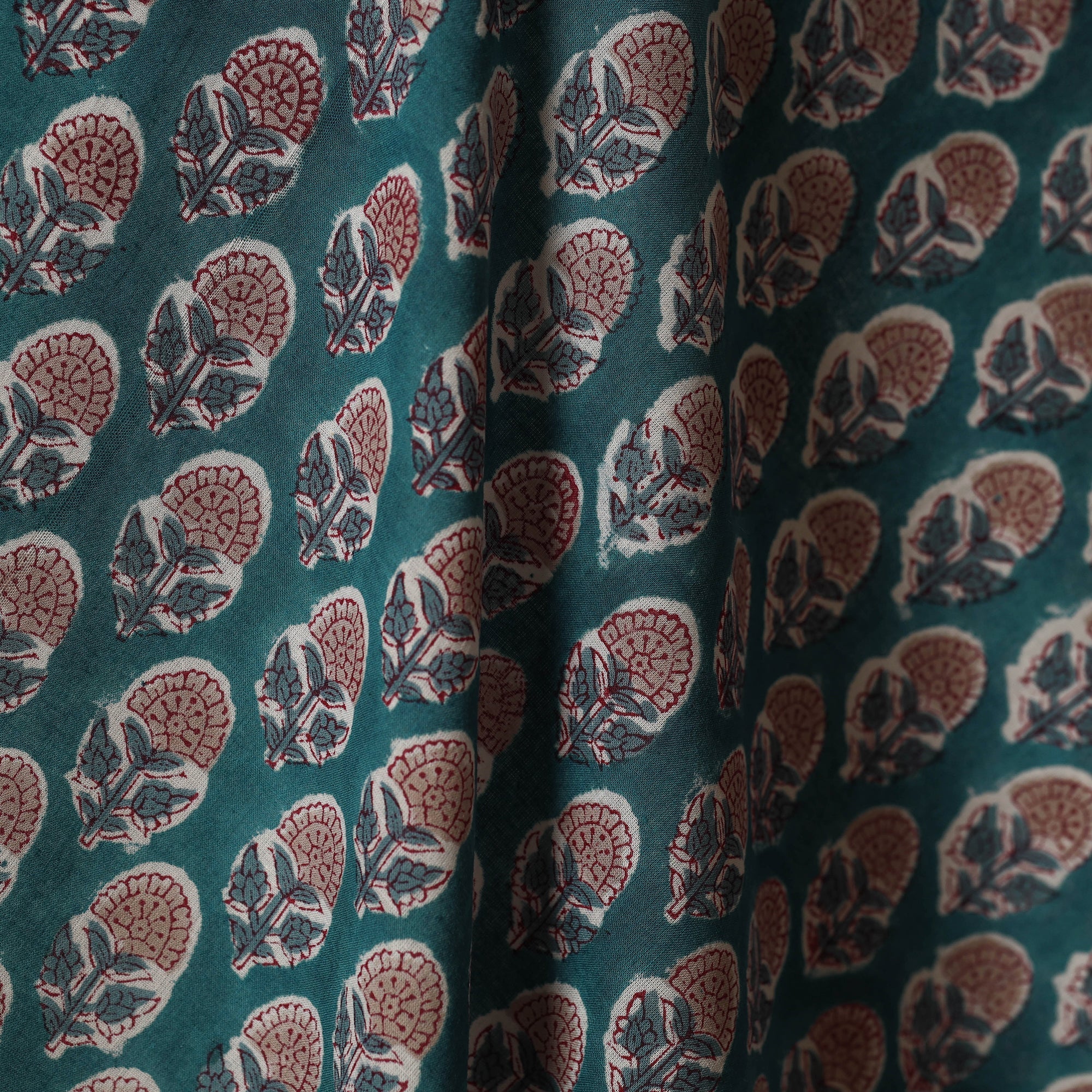 Green - Block Print Cotton Sanganeri Fabric 05 - Image 3