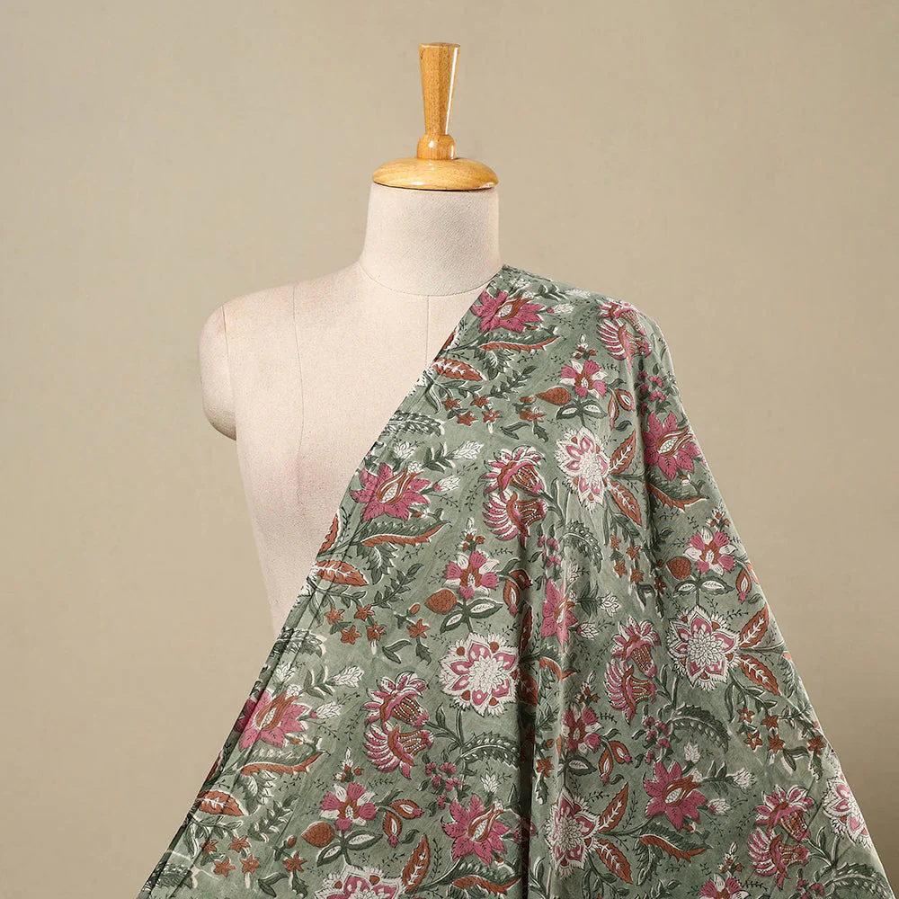 Green - Block Print Cotton Sanganeri Fabric 07