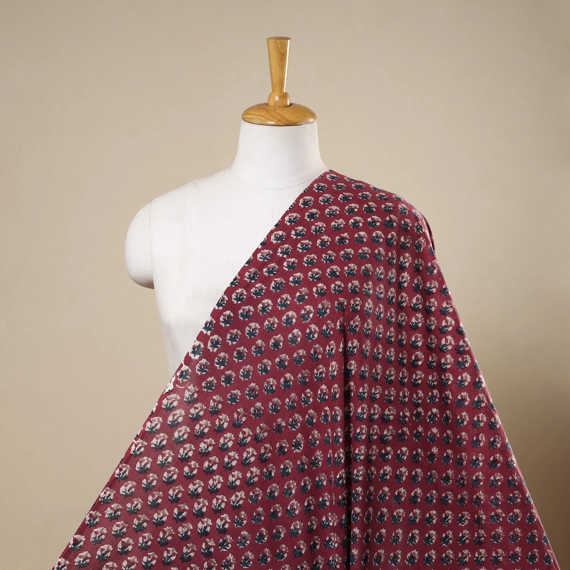 Maroon - Block Print Cotton Sanganeri Fabric 12