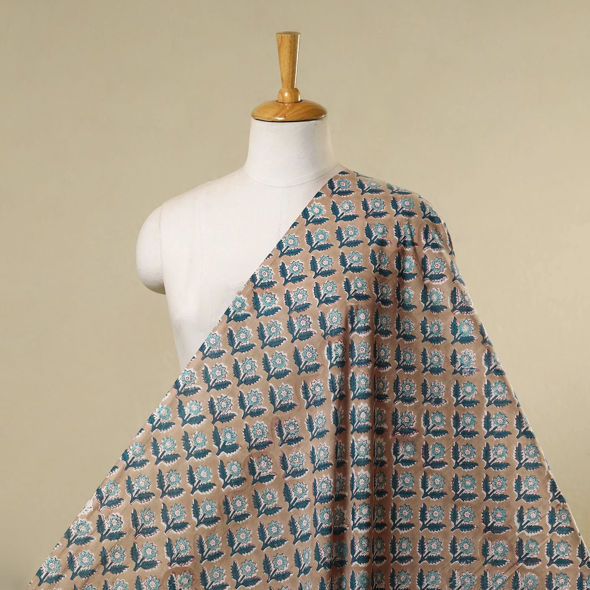 Brown - Block Print Cotton Sanganeri Fabric 17