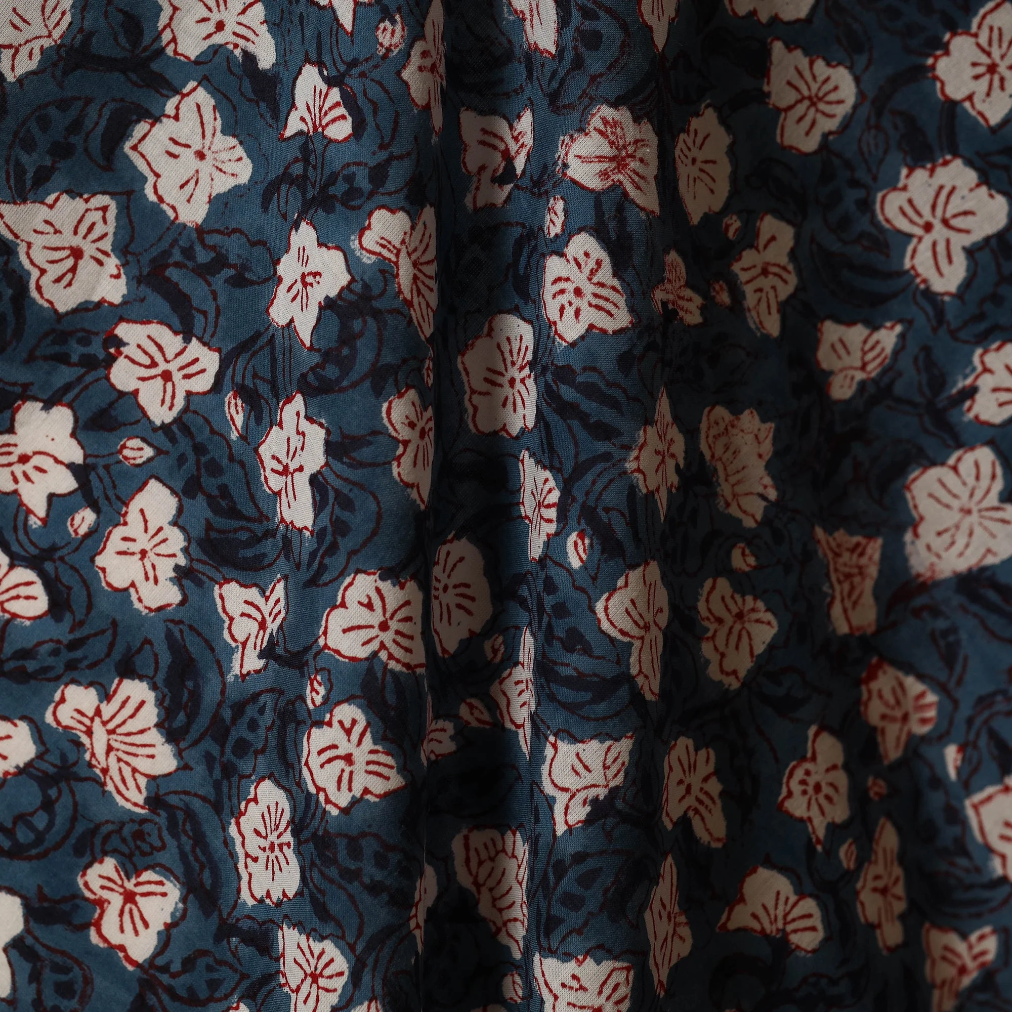 Blue - Block Print Cotton Sanganeri Fabric 18 - Image 3