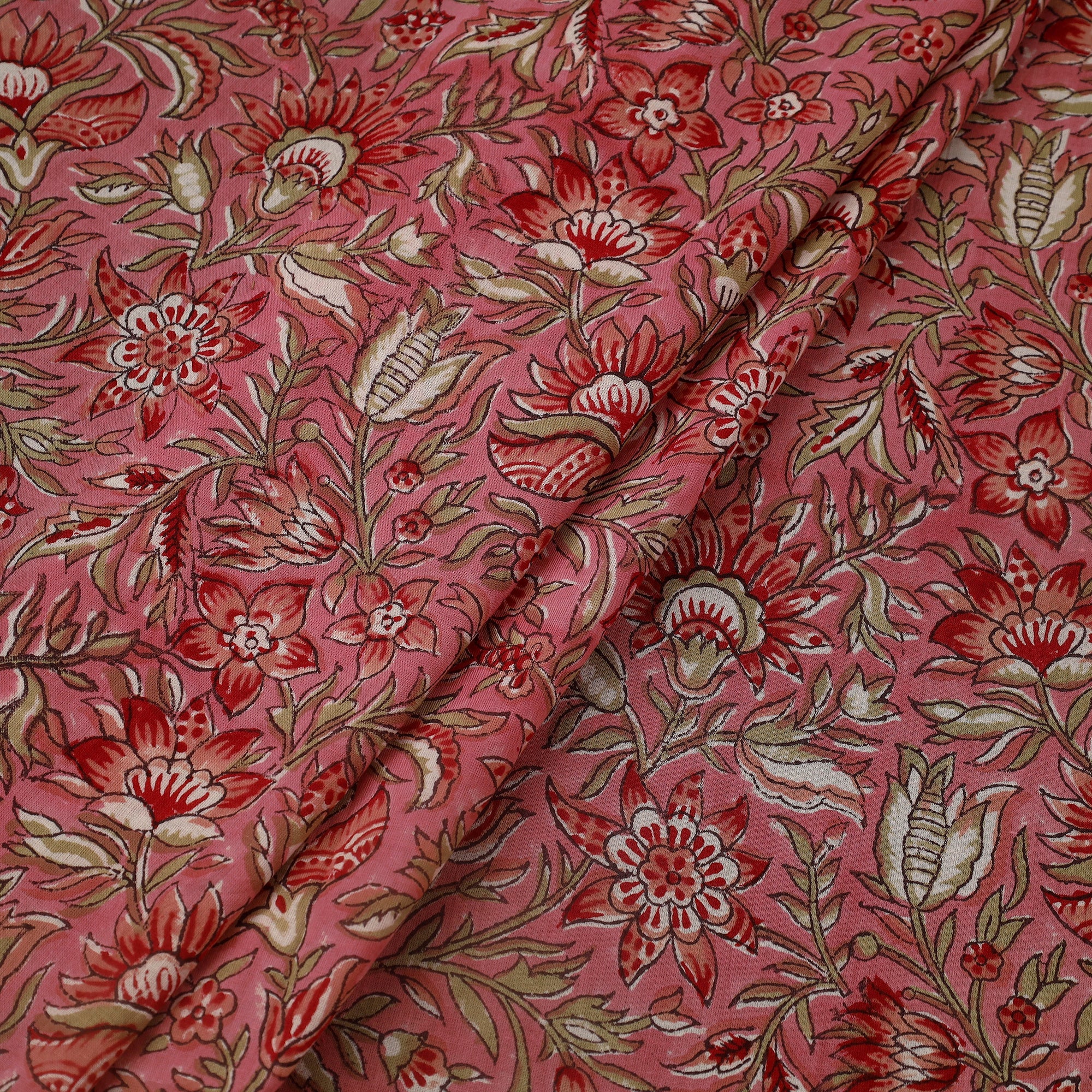 Pink - Block Print Cotton Sanganeri Fabric 24 - Image 2