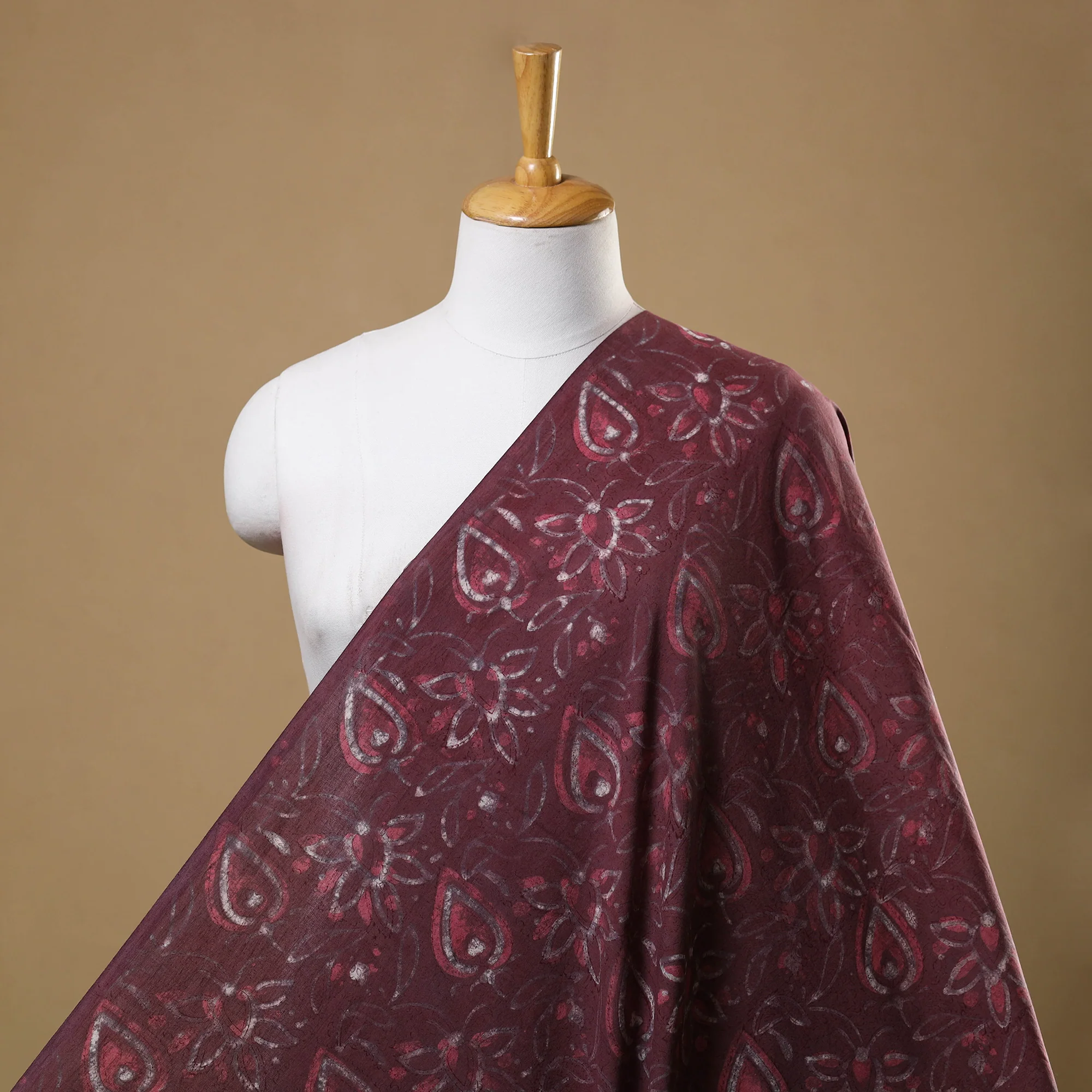 Brown - Maroon - Cotton Dabu Bagru Block Print Fabric 21