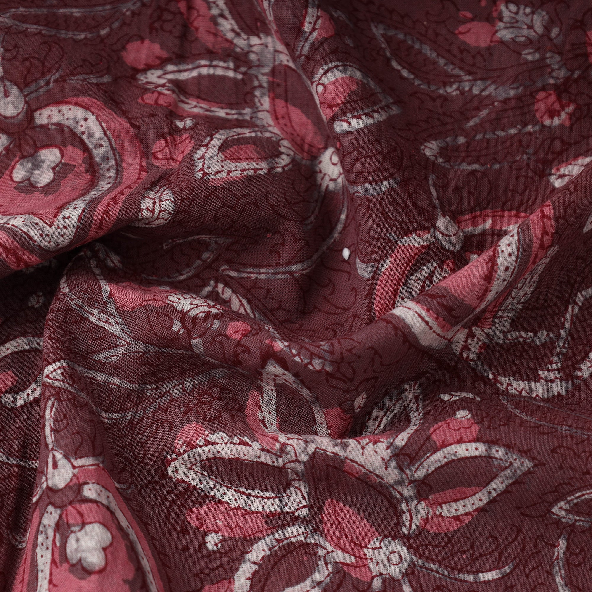 Brown - Maroon - Cotton Dabu Bagru Block Print Fabric 21 - Image 3