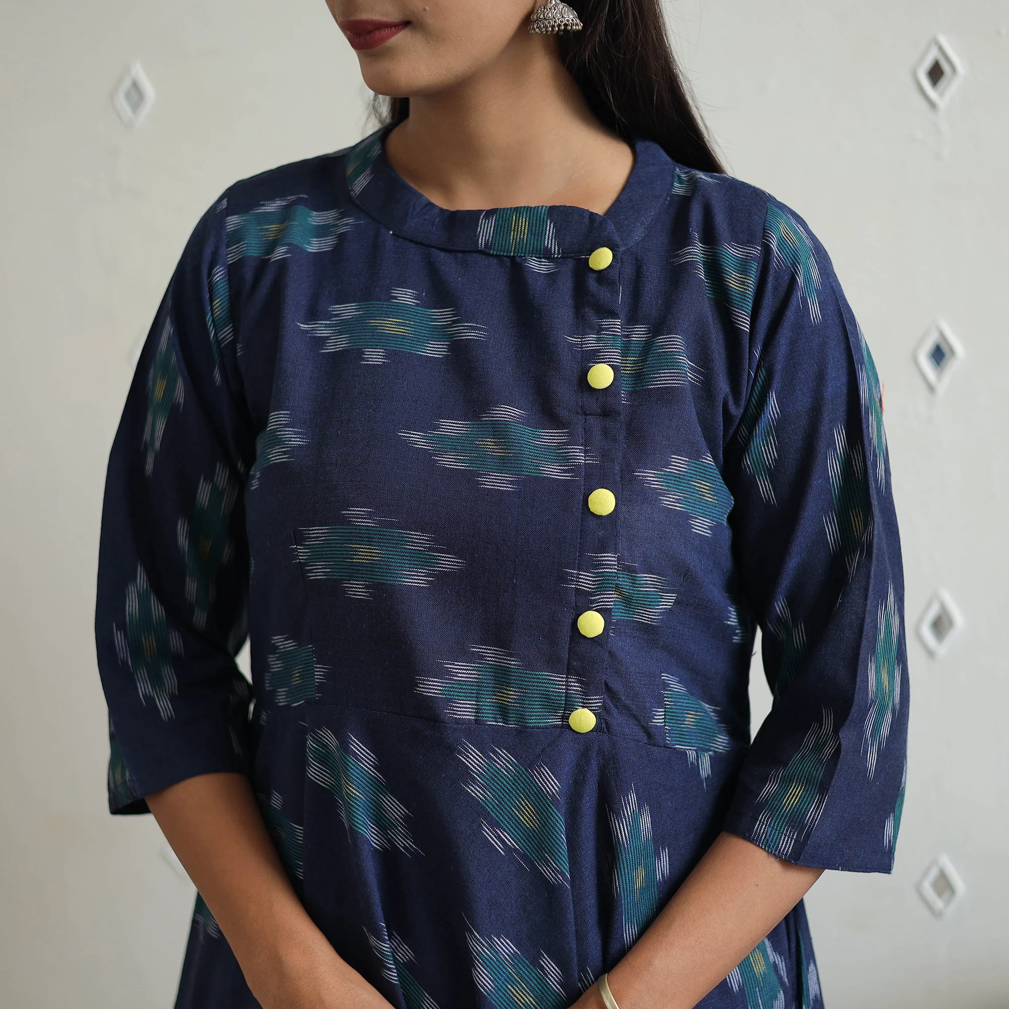 Blue - Cotton Flared Pochampally Ikat Kurta 18 - Image 6