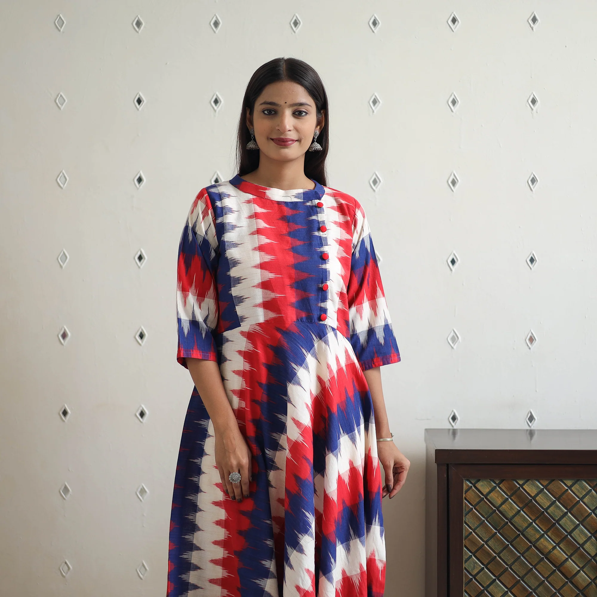 Multicolor - Cotton Flared Pochampally Ikat Kurta 19