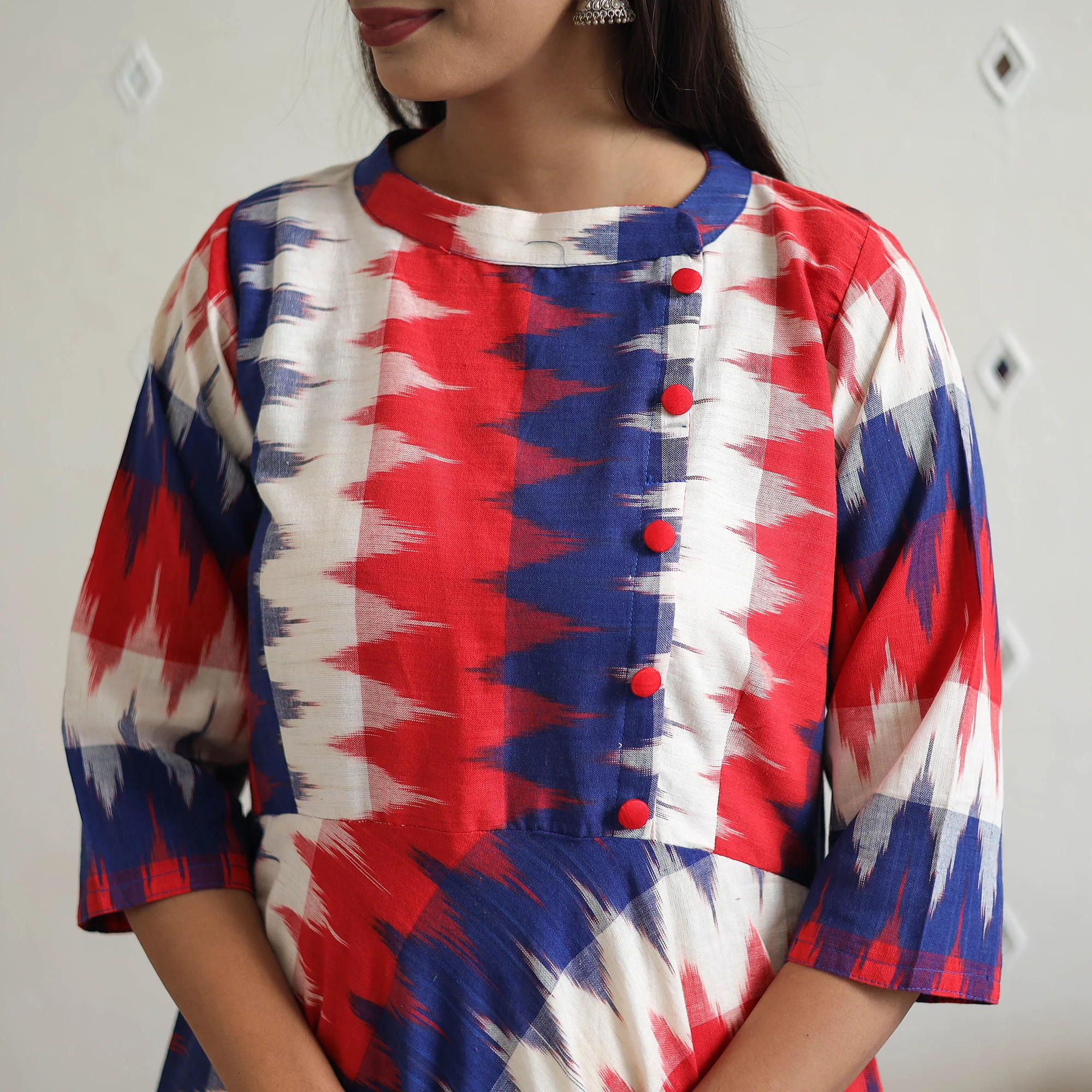 Multicolor - Cotton Flared Pochampally Ikat Kurta 19 - Image 6