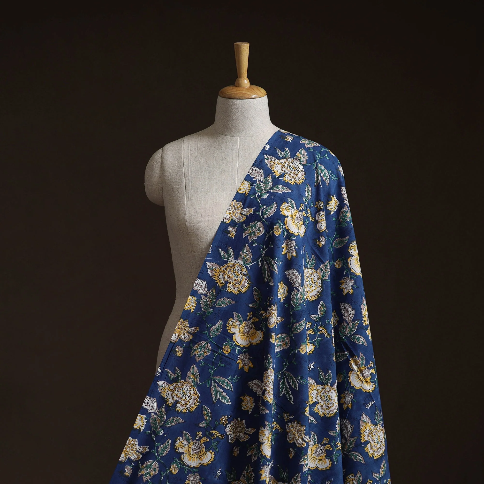 Blue - Cotton Hand Block Sanganeri Print Fabric 02