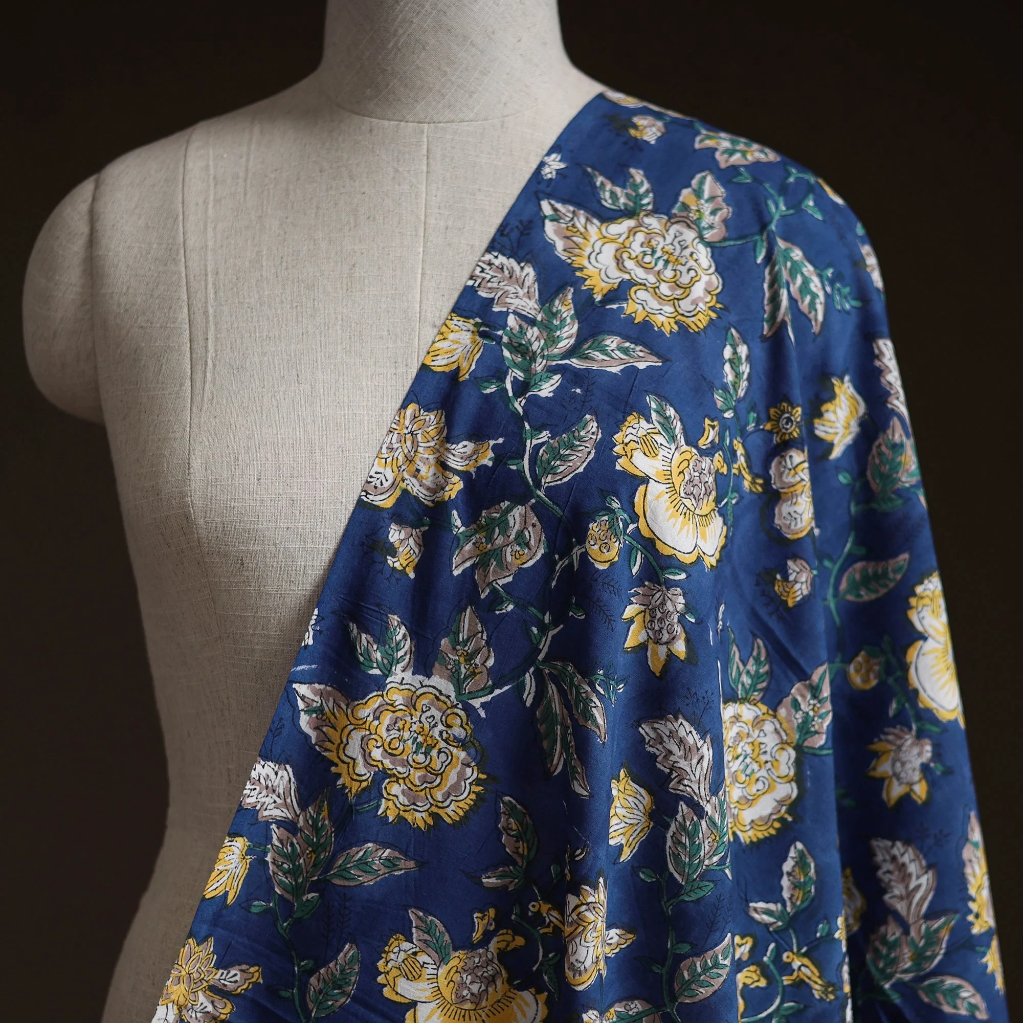 Blue - Cotton Hand Block Sanganeri Print Fabric 02 - Image 2