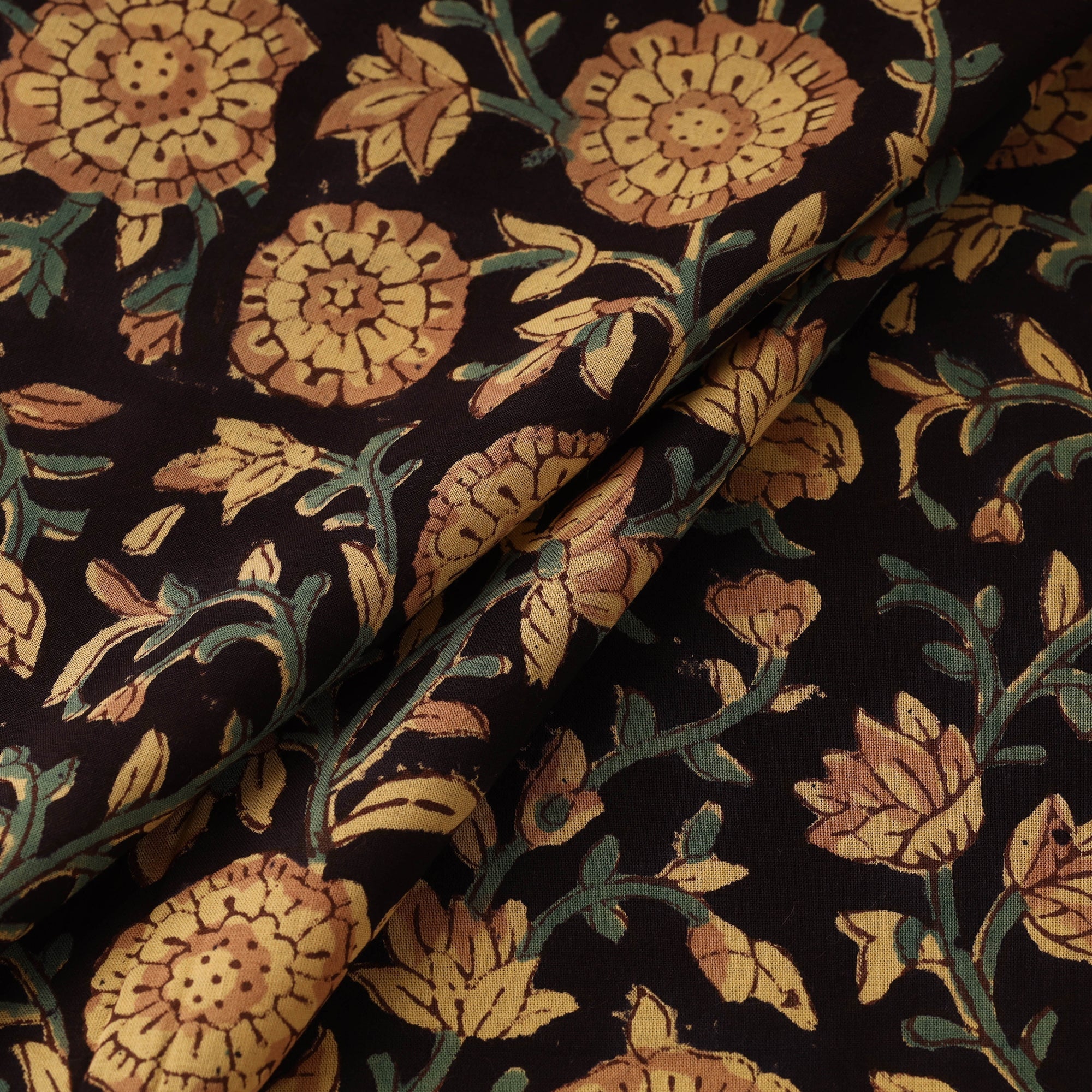 Black - Cotton Hand Block Sanganeri Print Fabric 06 - Image 2