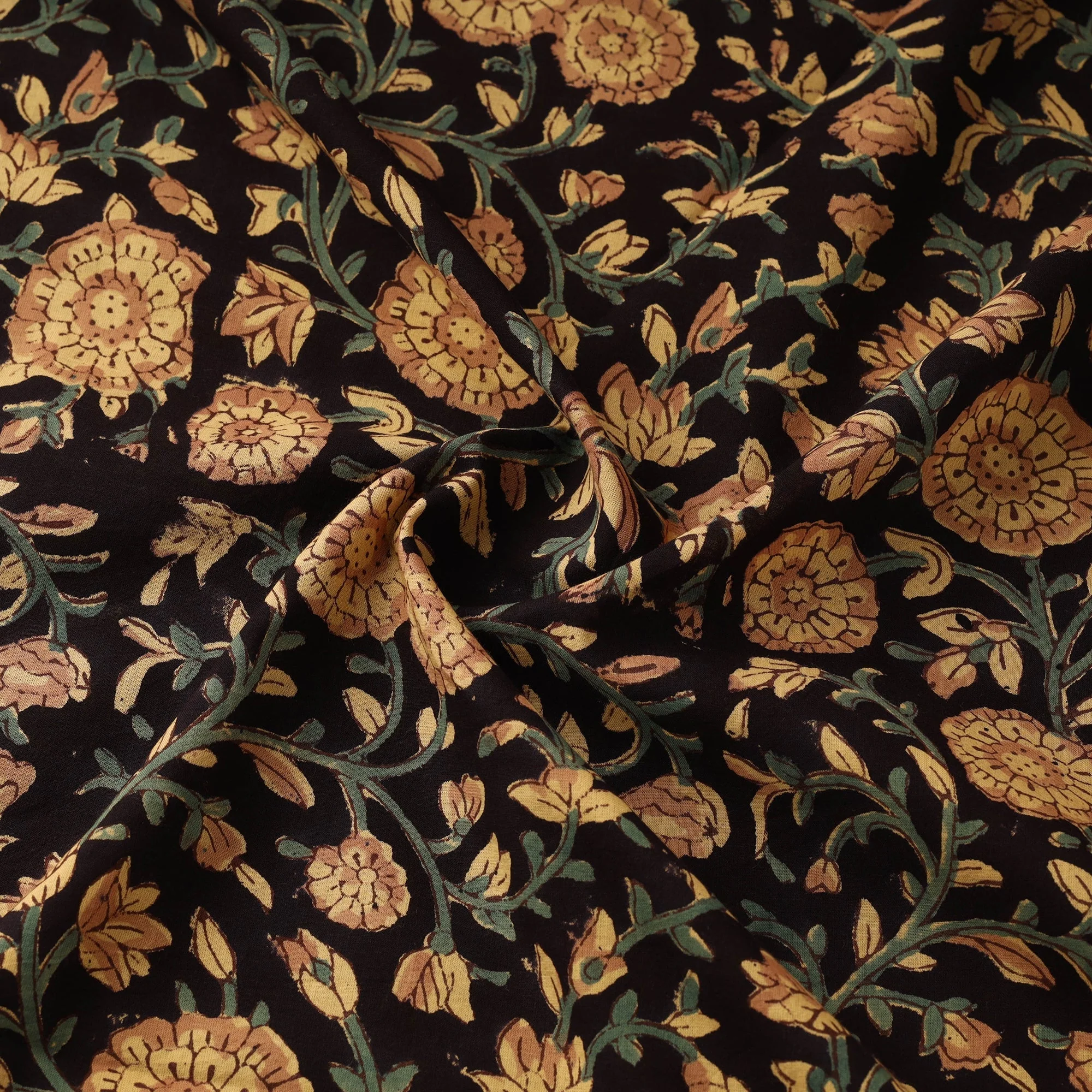 Black - Cotton Hand Block Sanganeri Print Fabric 06 - Image 3